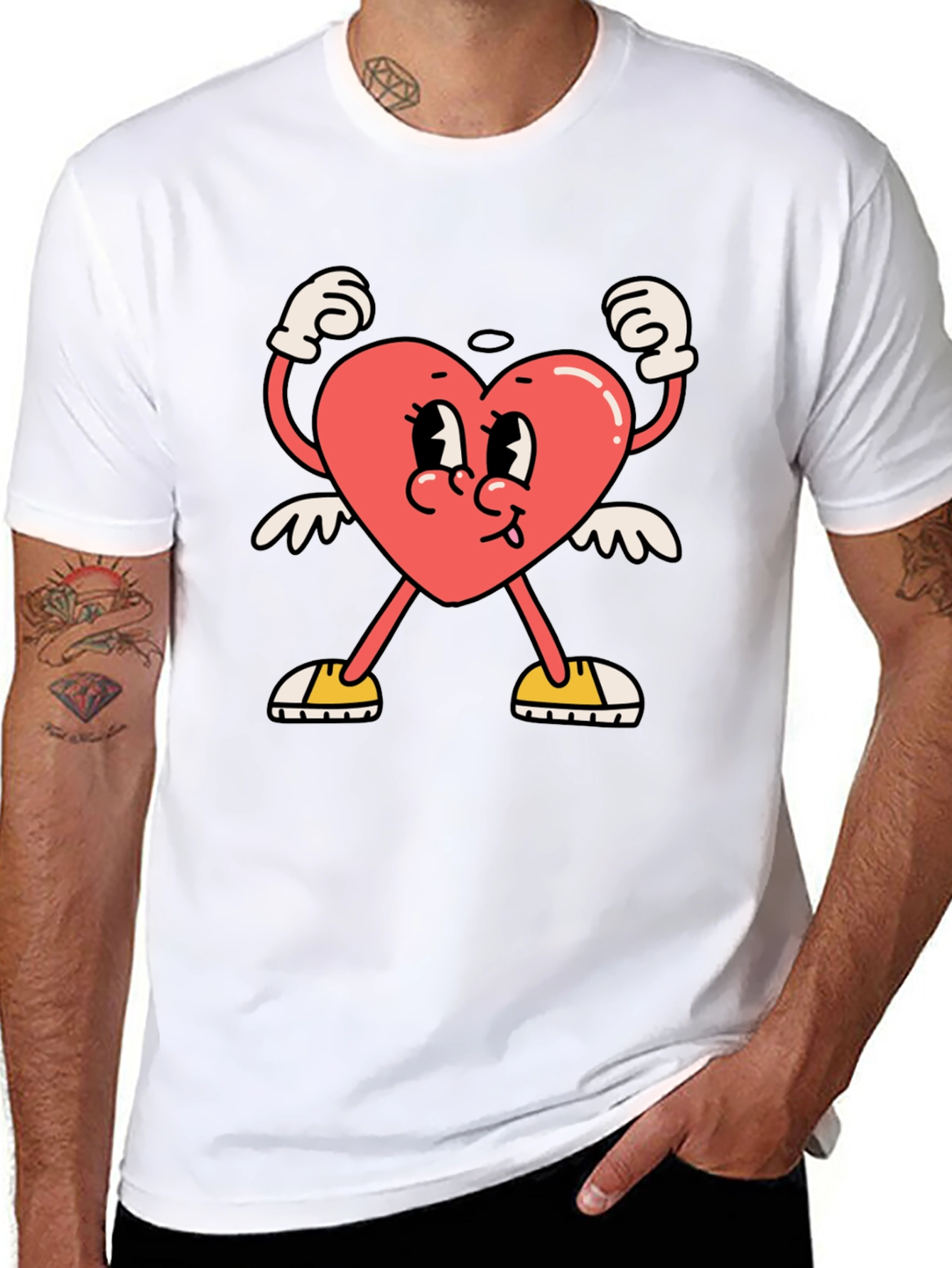 Heart Character Graphic Tee - Black Cotton T-Shirt