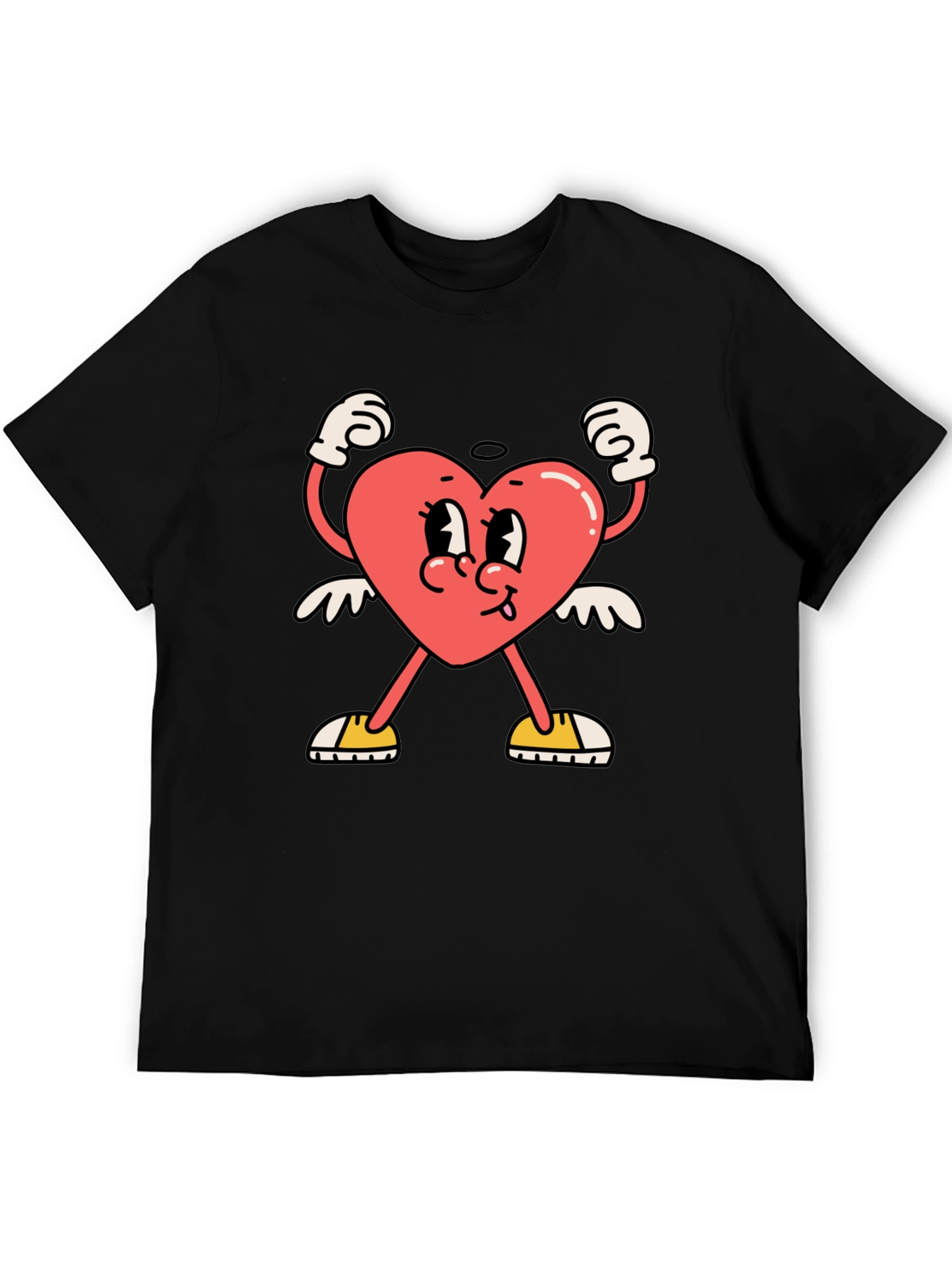 Heart Character Graphic Tee - Black Cotton T-Shirt