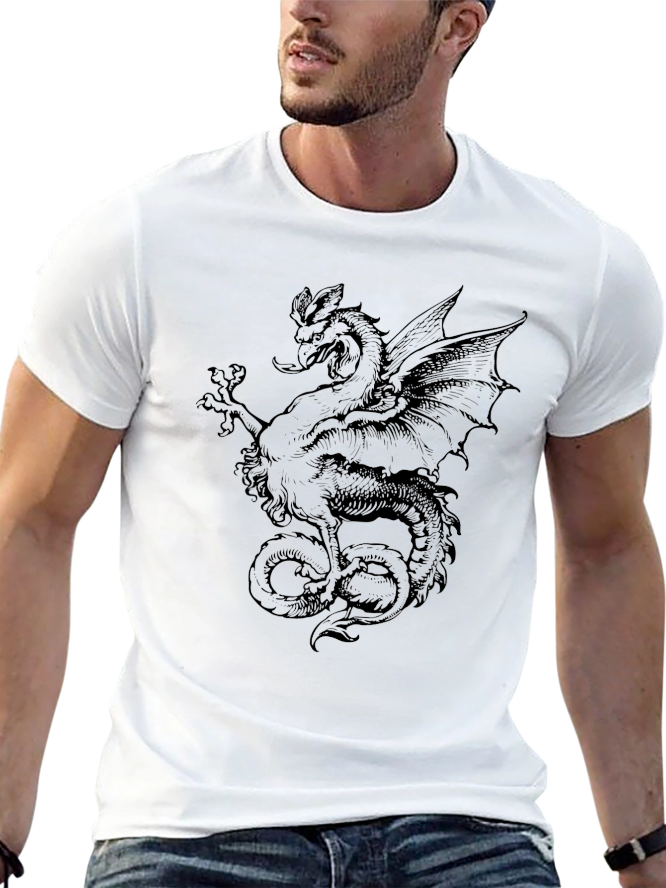 Dragon Graphic Tee - Black Crew Neck T-Shirt