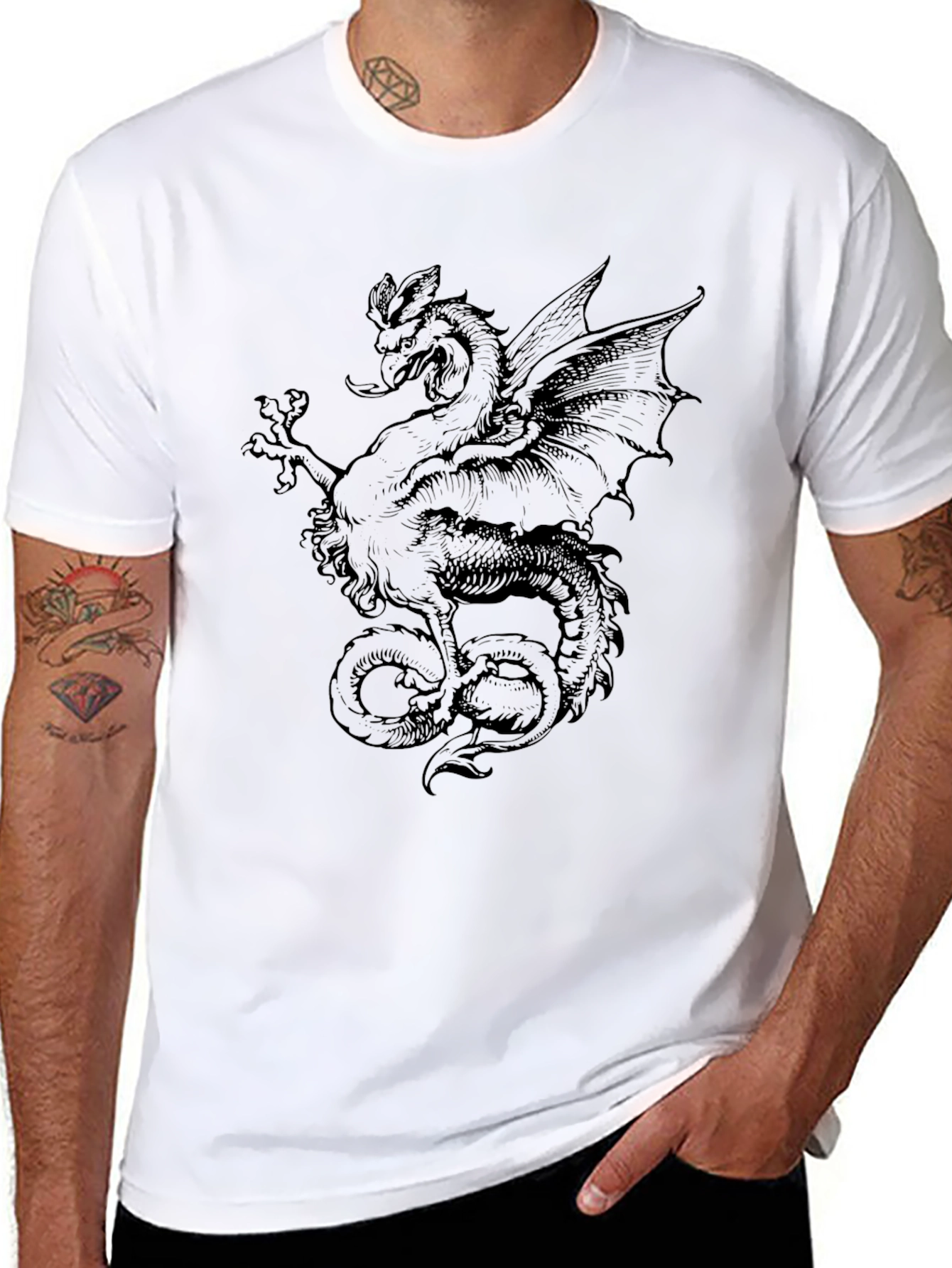 Dragon Graphic Tee - Black Crew Neck T-Shirt