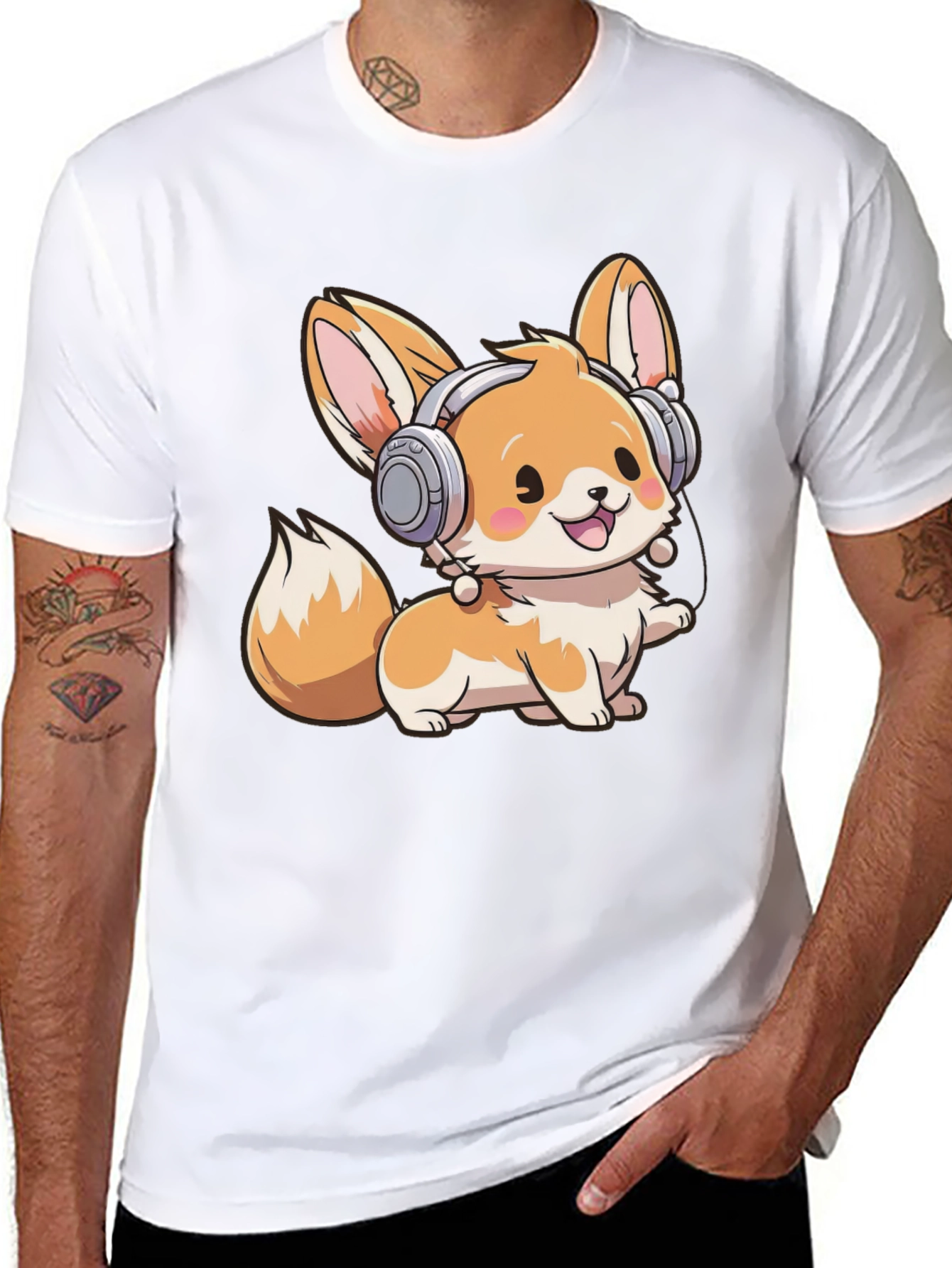 Cute Fox with Headphones Graphic Tee