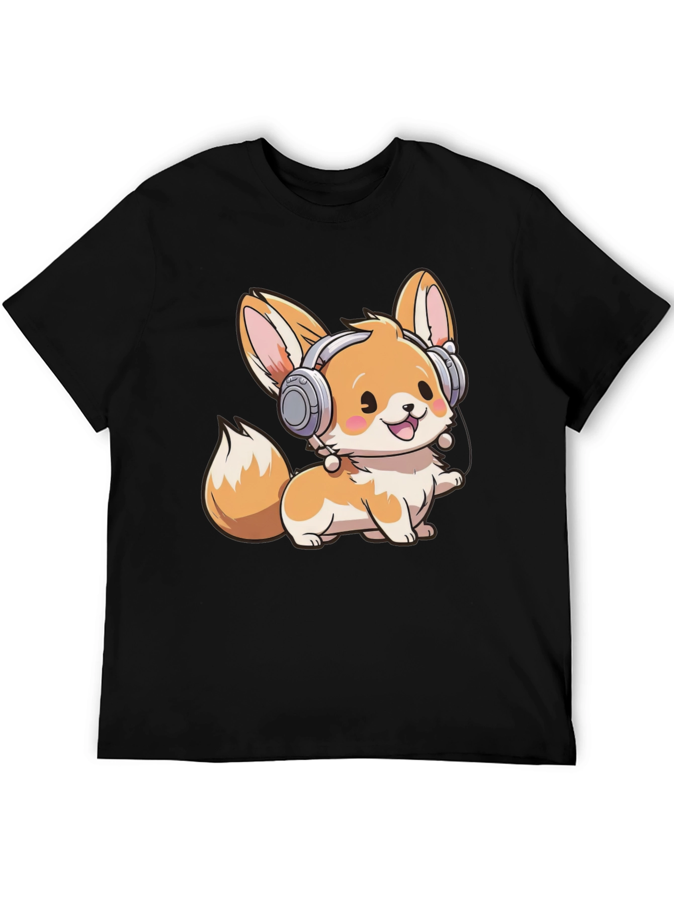 Cute Fox with Headphones Graphic Tee