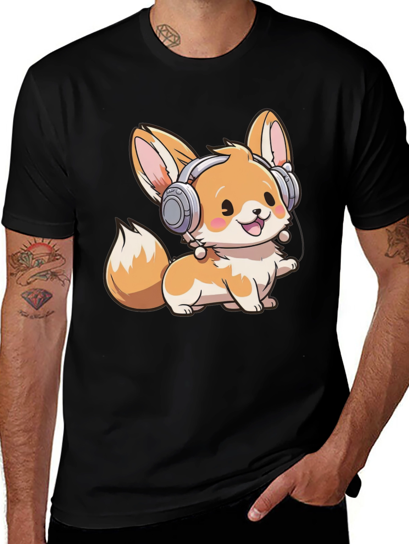 Cute Fox with Headphones Graphic Tee
