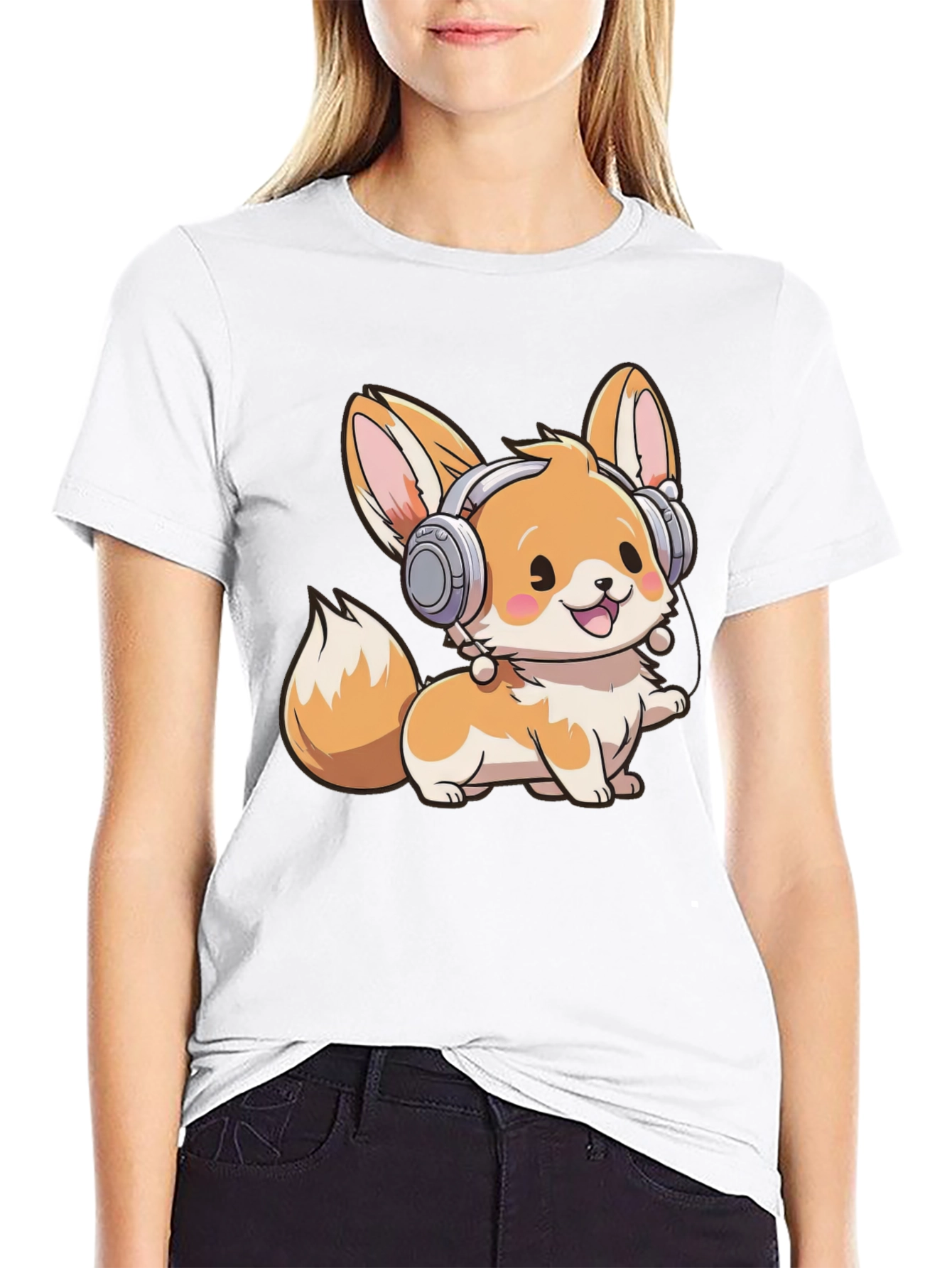 Cute Fox with Headphones Graphic Tee