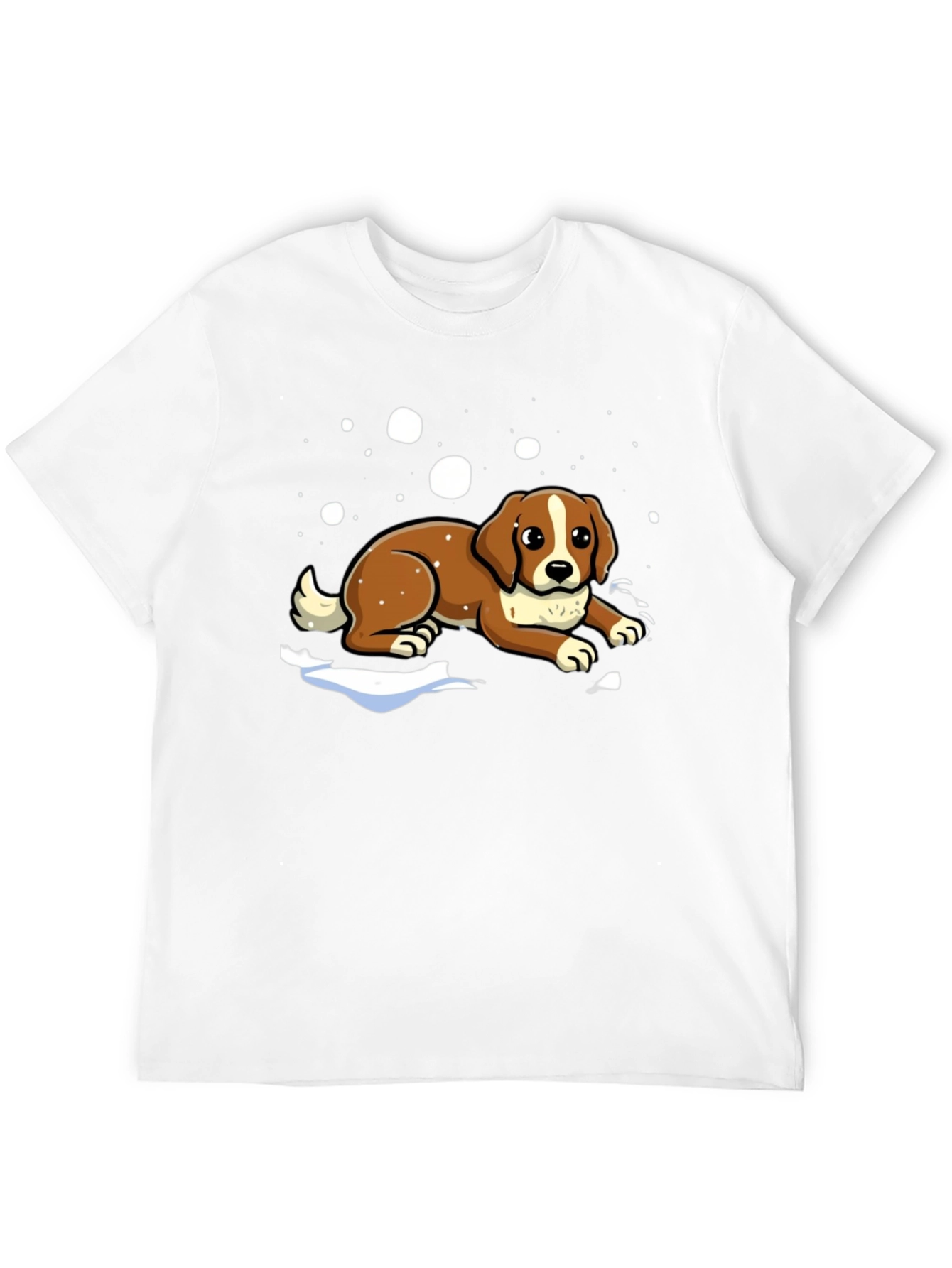 Dog in Snow Graphic Tee - Black Cotton T-Shirt