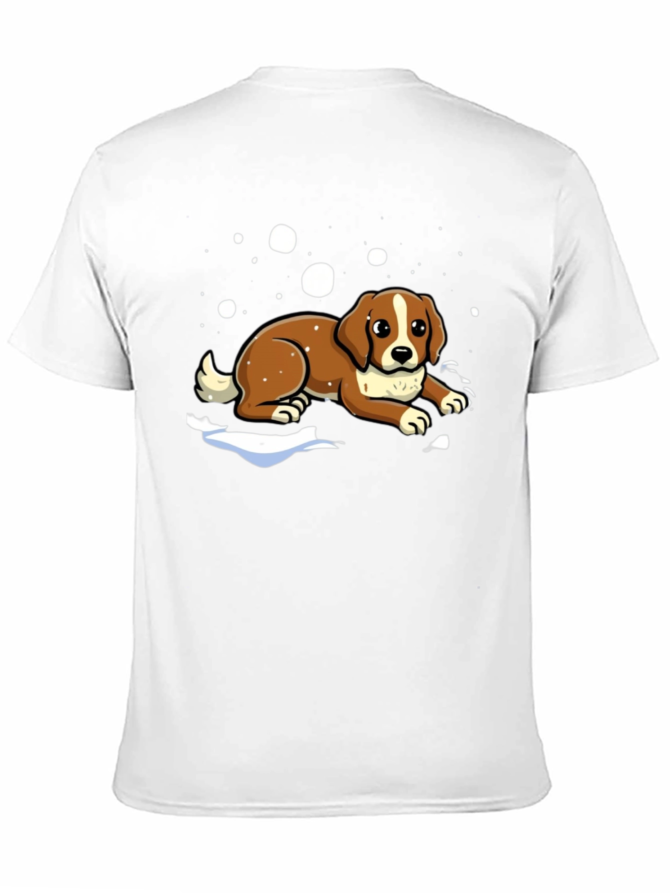 Dog in Snow Graphic Tee - Black Cotton T-Shirt