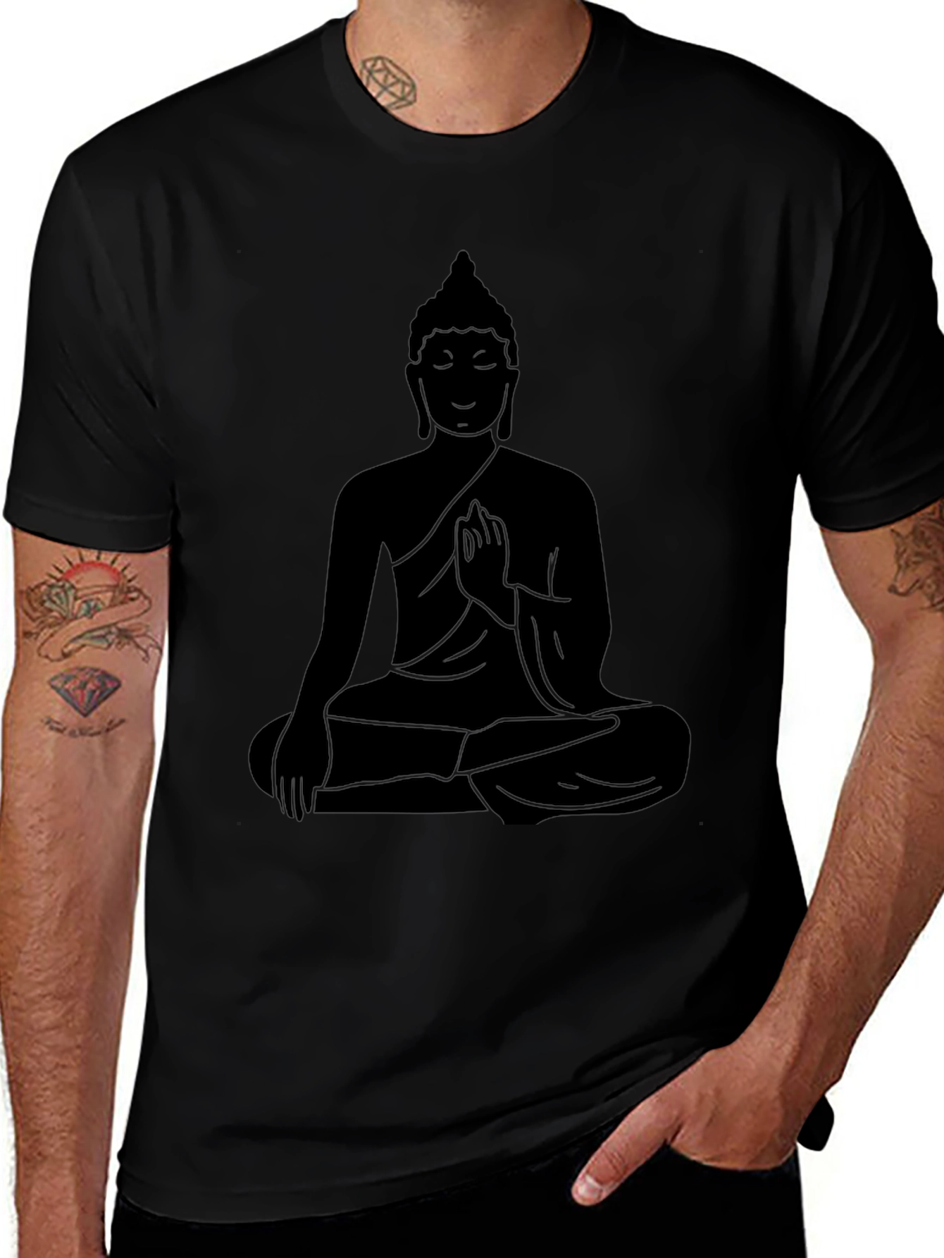 Buddha Silhouette Graphic T-Shirt - Relaxed Fit