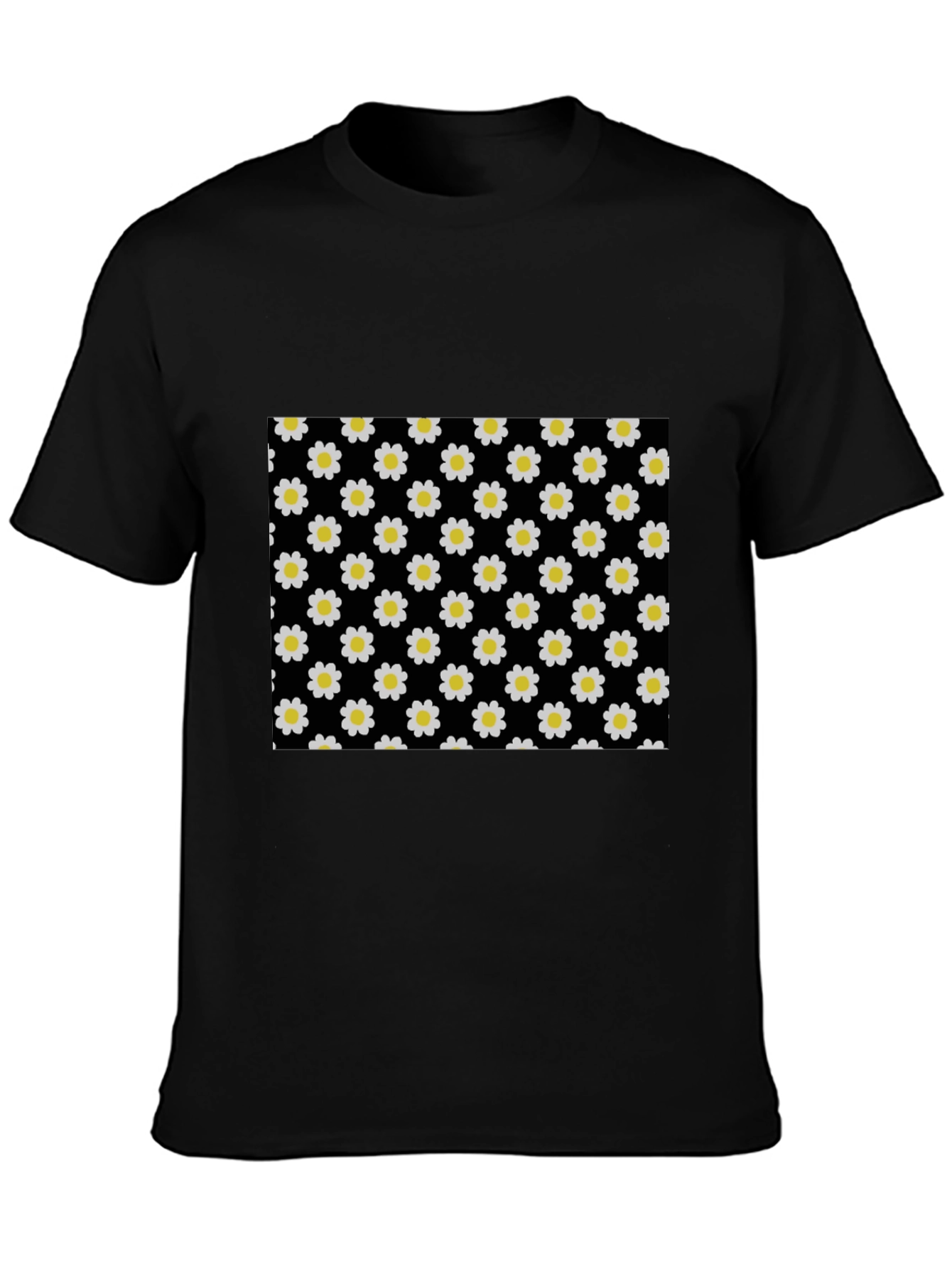 Black Daisy Pattern T-Shirt