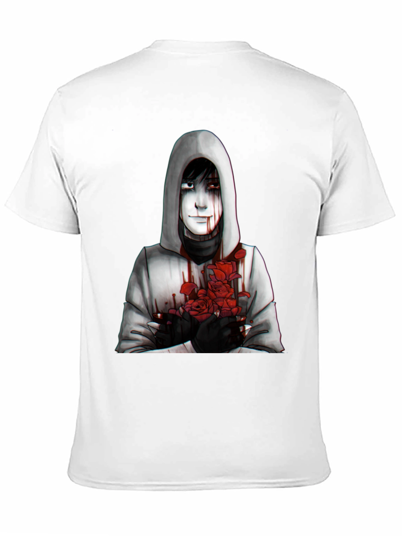 Hooded Figure with Roses Graphic Tee - Dark Aesthetic