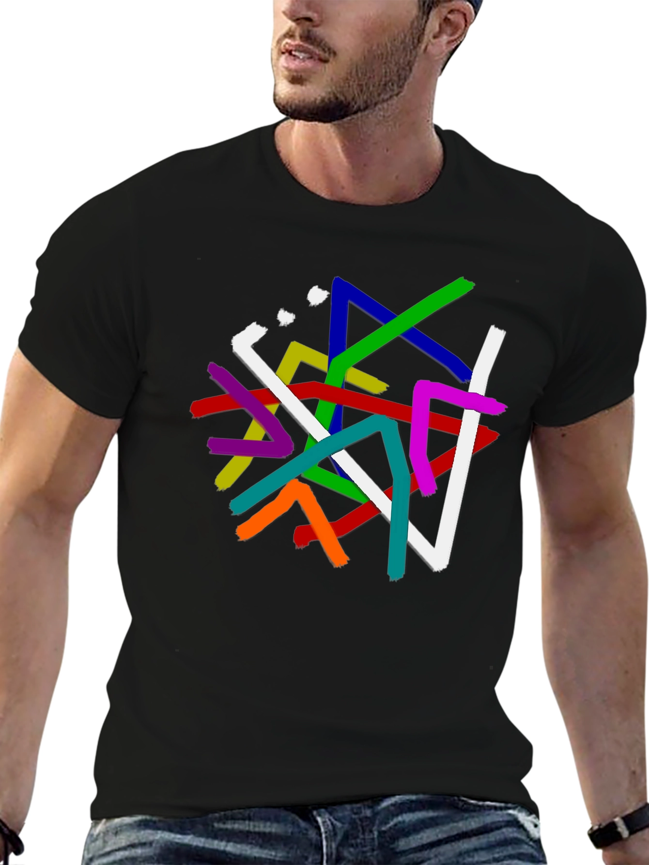 Abstract Line Art Graphic Print Black T-Shirt