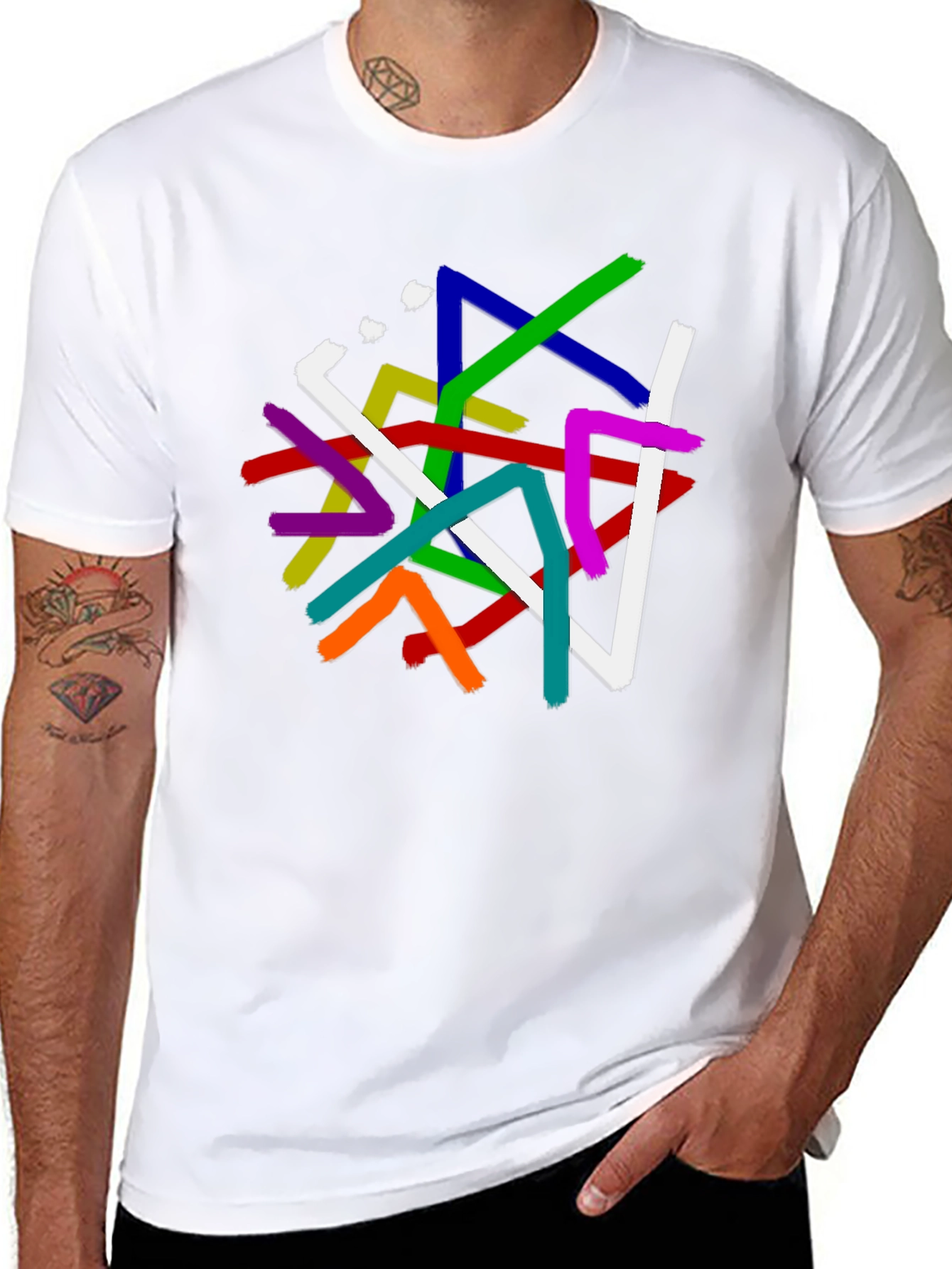 Abstract Line Art Graphic Print Black T-Shirt