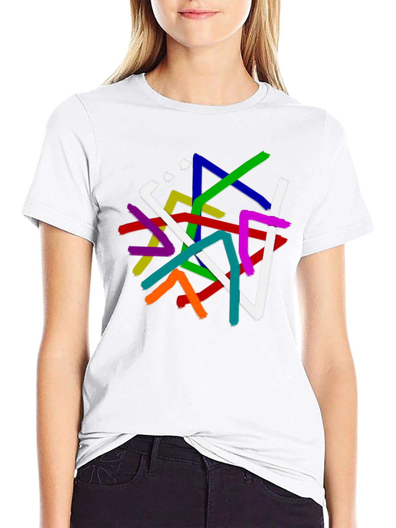 Abstract Line Art Graphic Print Black T-Shirt