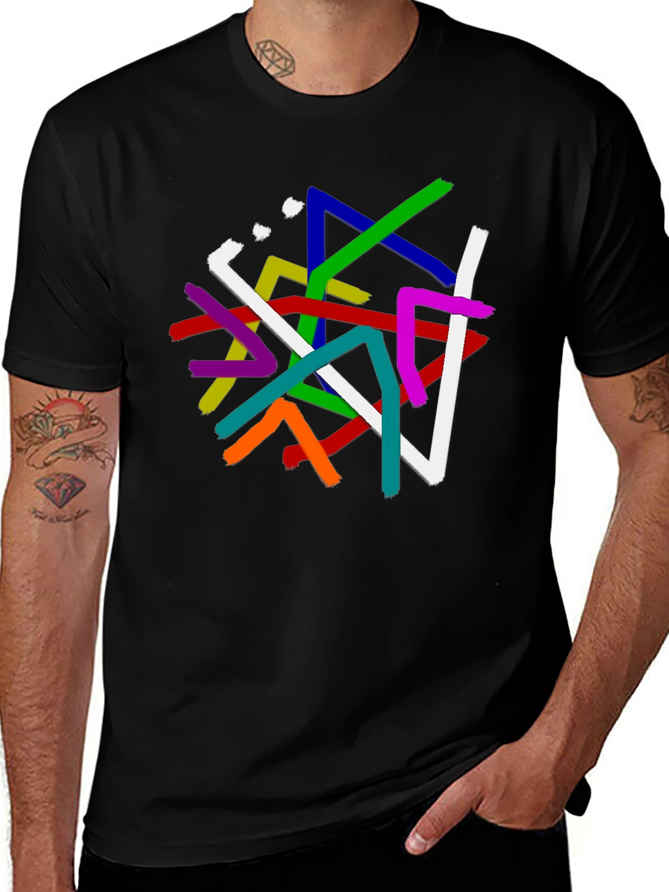 Abstract Line Art Graphic Print Black T-Shirt