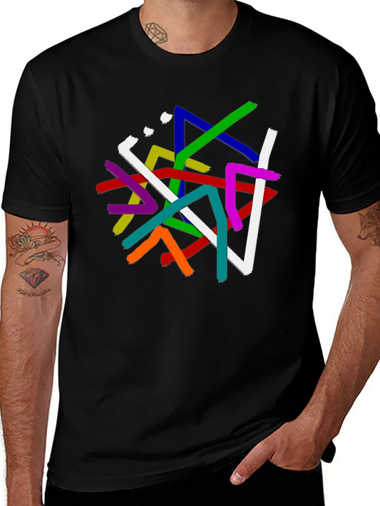 Abstract Line Art Graphic Print Black T-Shirt
