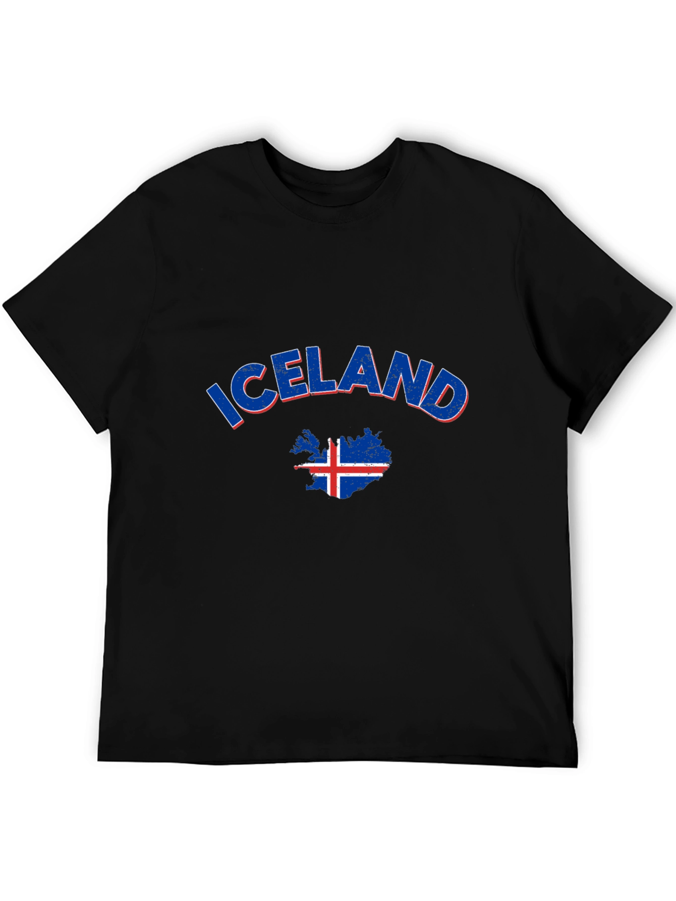 Iceland Map Flag T-Shirt Black Crew Neck Tee