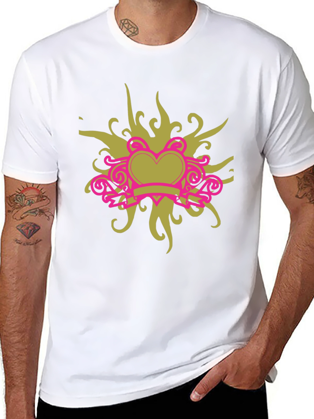 Black T-Shirt with Heart Swirl Design