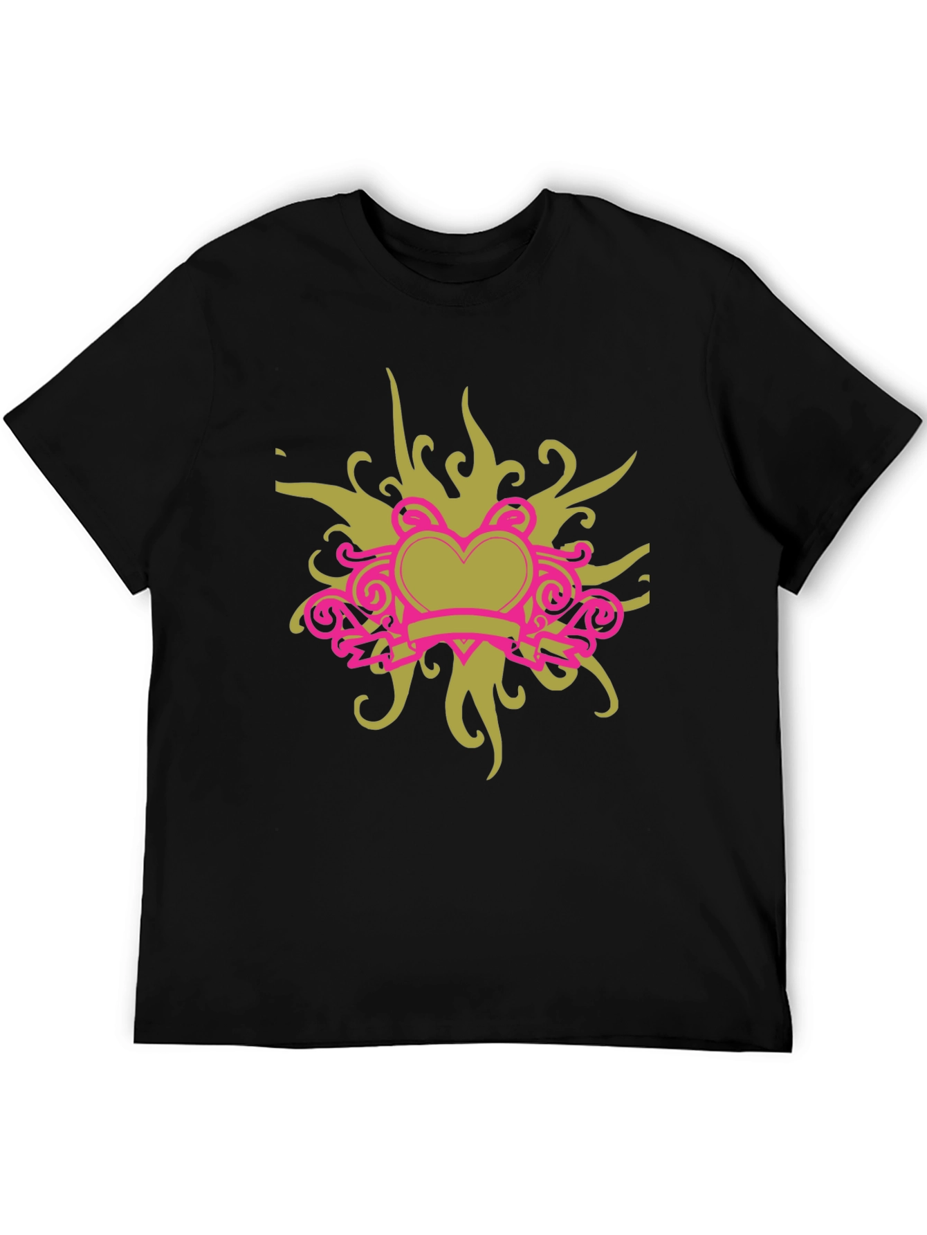 Black T-Shirt with Heart Swirl Design