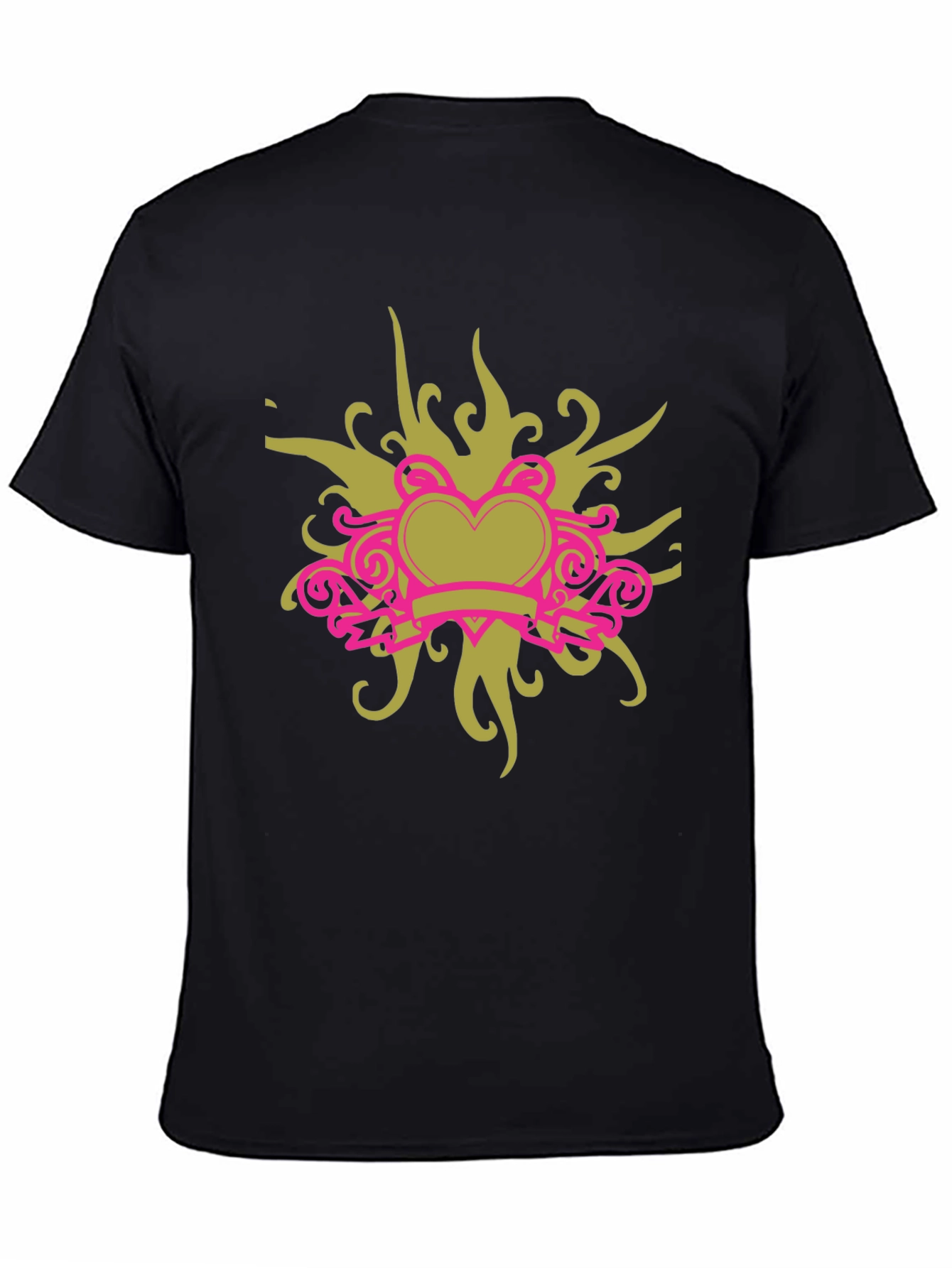 Black T-Shirt with Heart Swirl Design