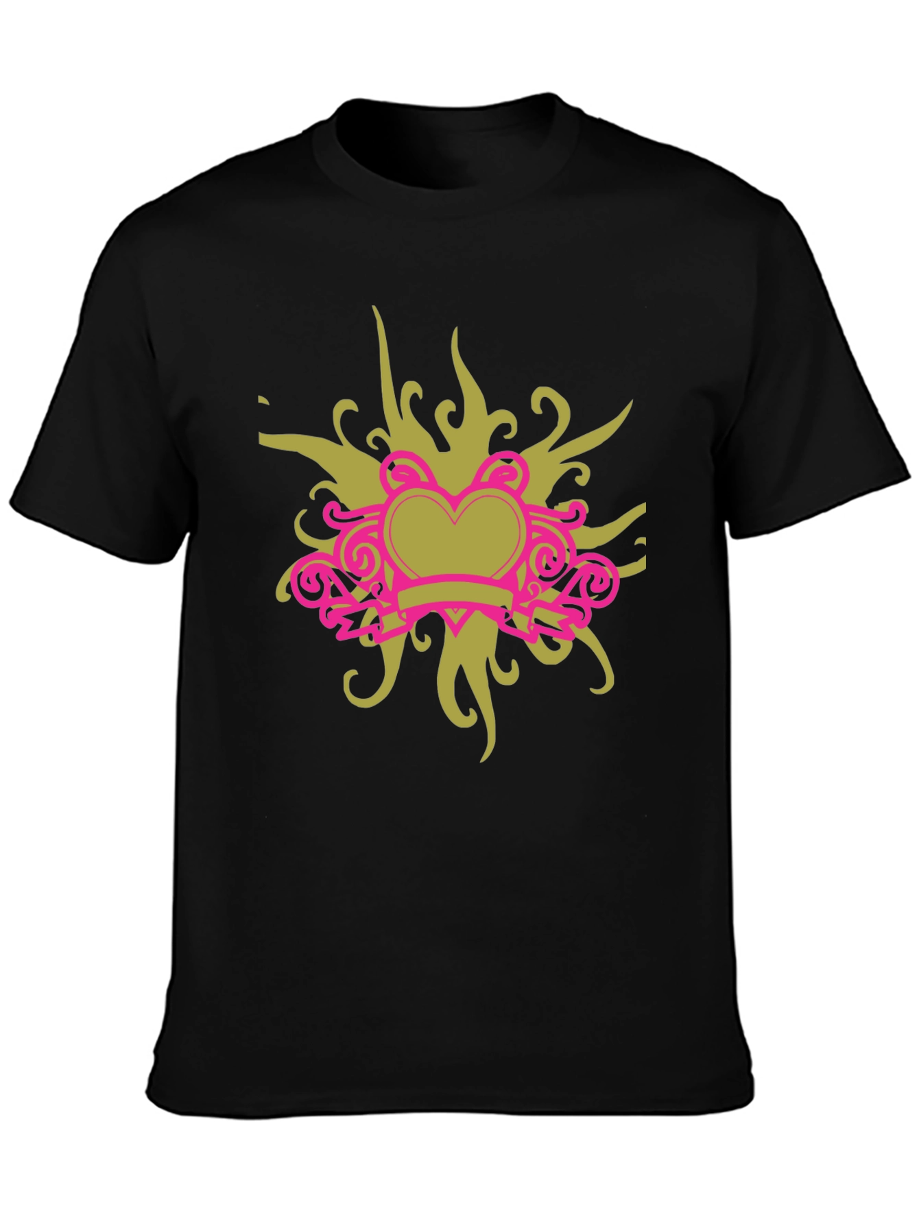 Black T-Shirt with Heart Swirl Design