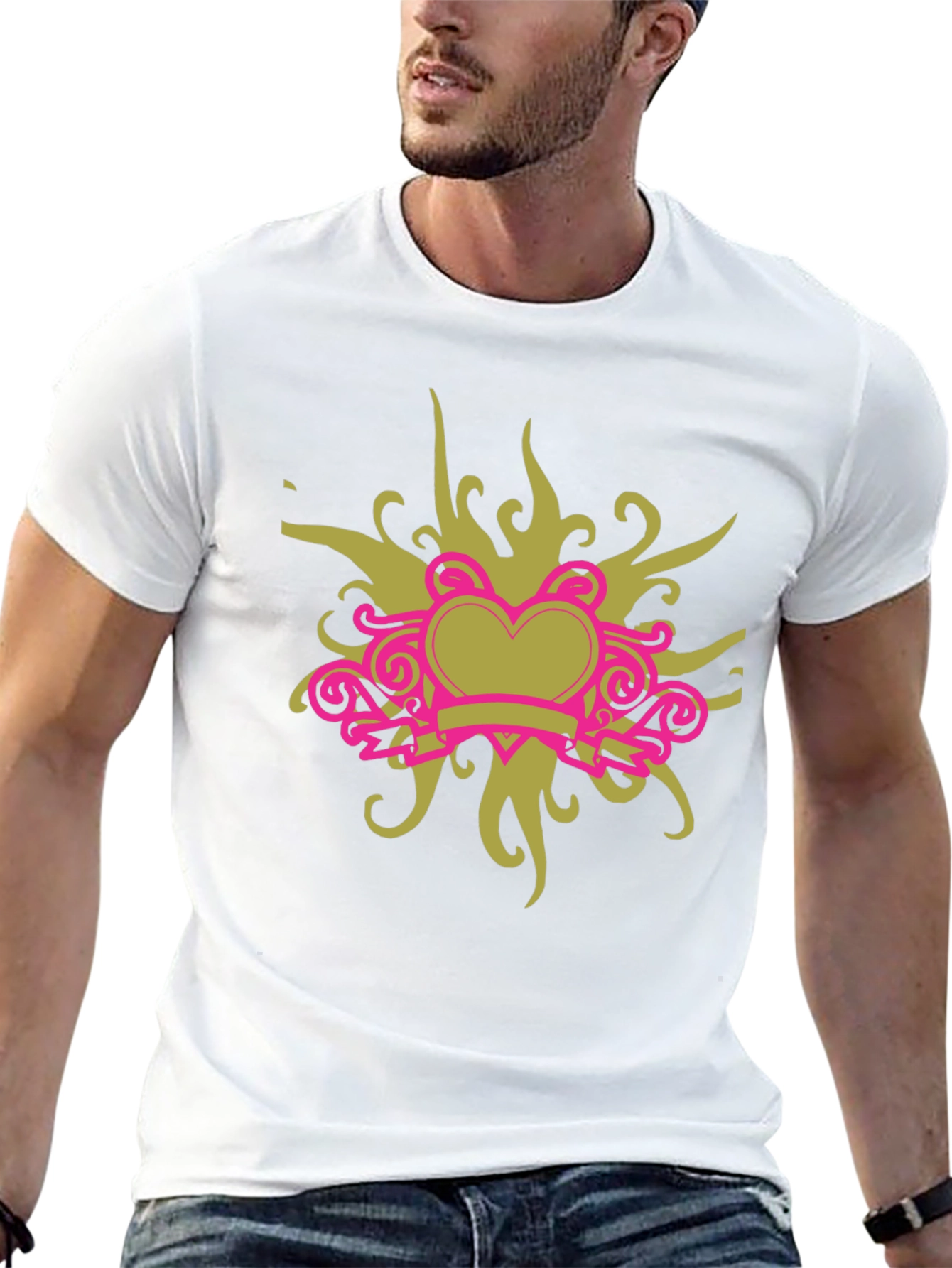 Black T-Shirt with Heart Swirl Design