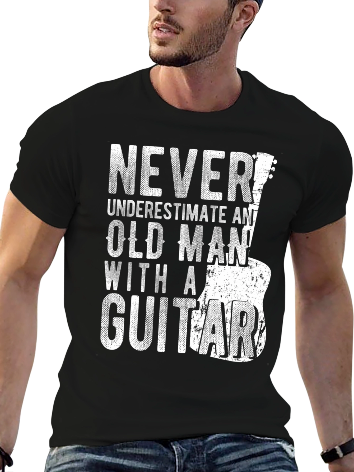 Never Underestimate Old Man with a Guitar T-Shirt