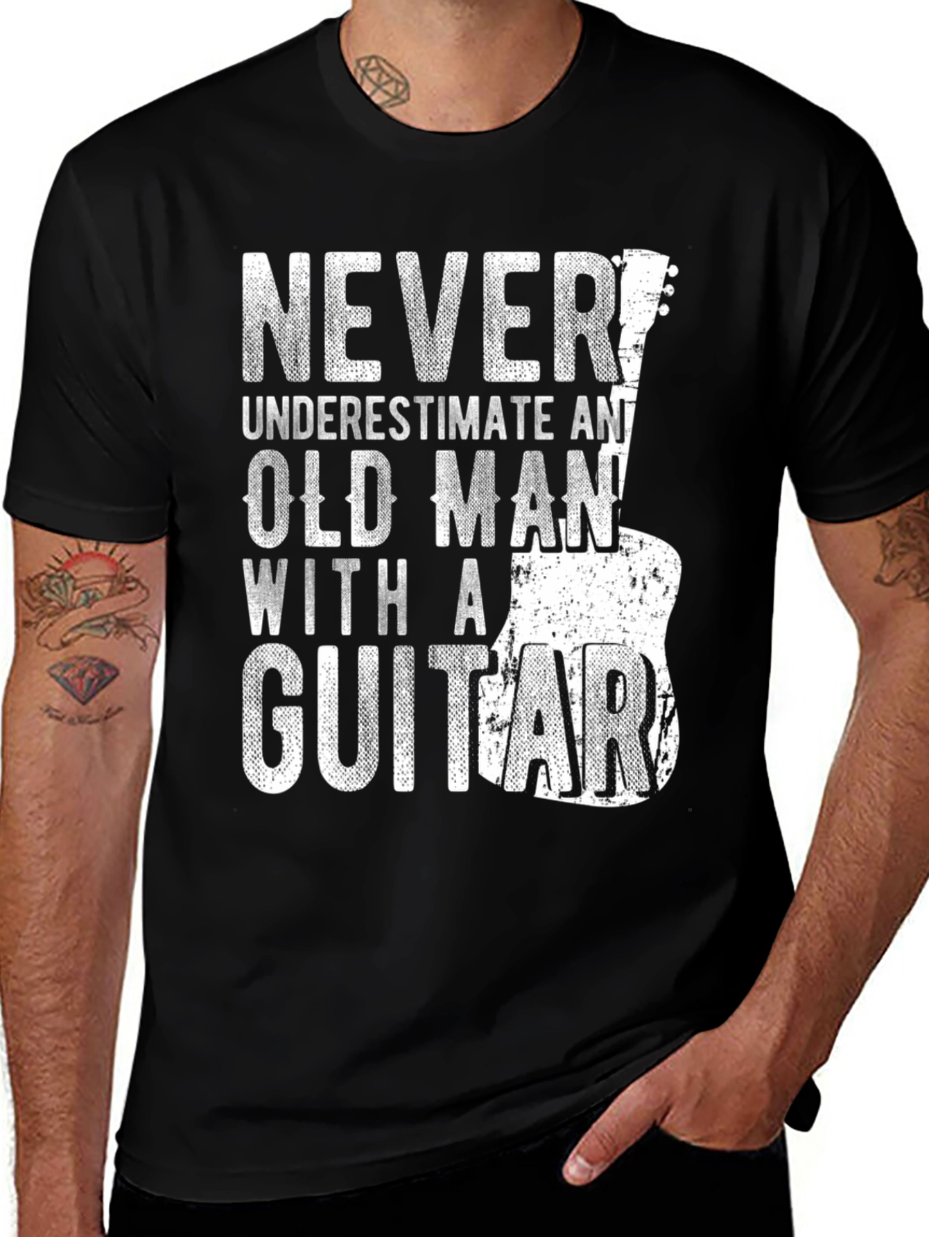 Never Underestimate Old Man with a Guitar T-Shirt