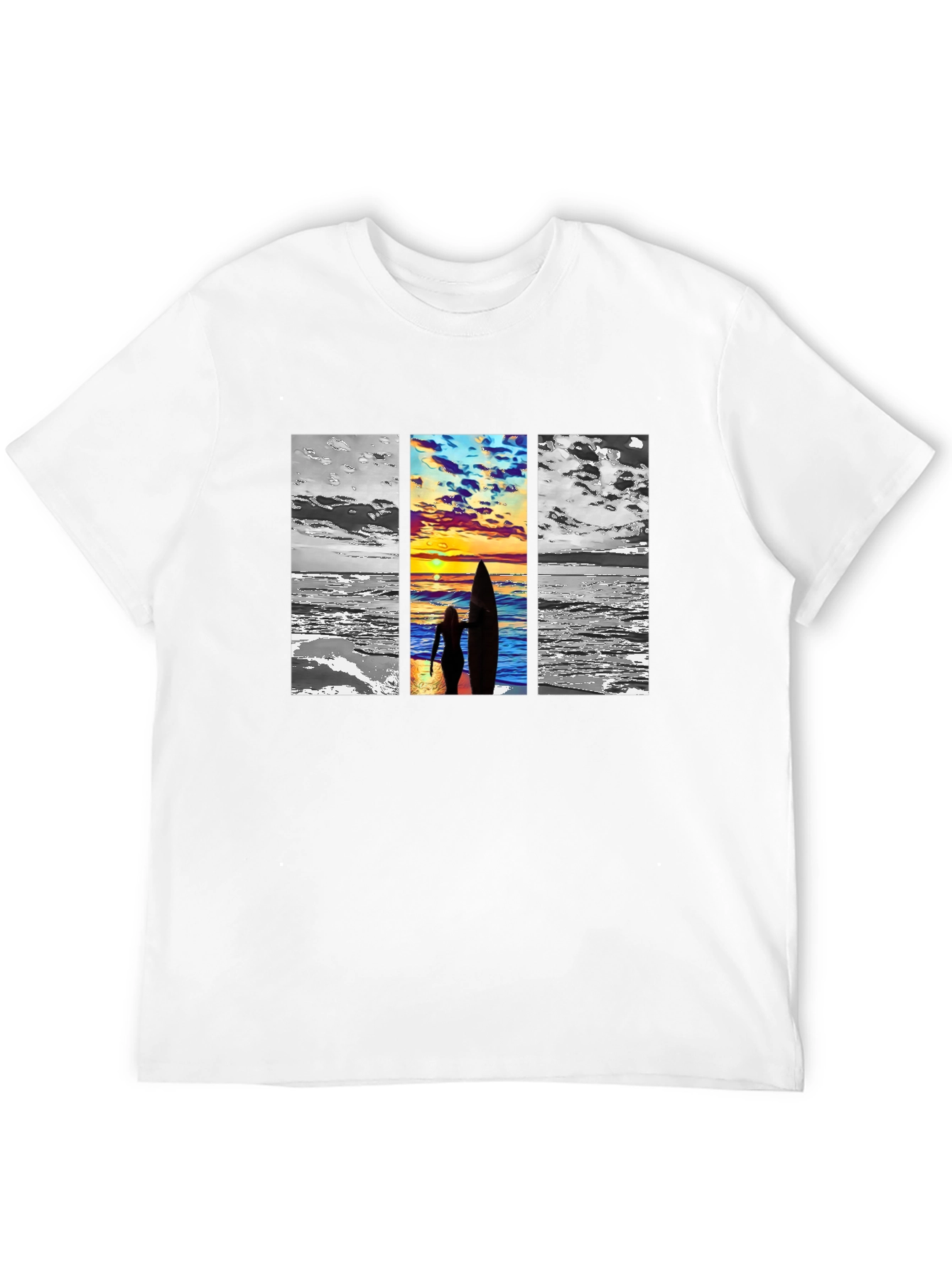 Sunset Surf Graphic Tee - Black Cotton Comfort