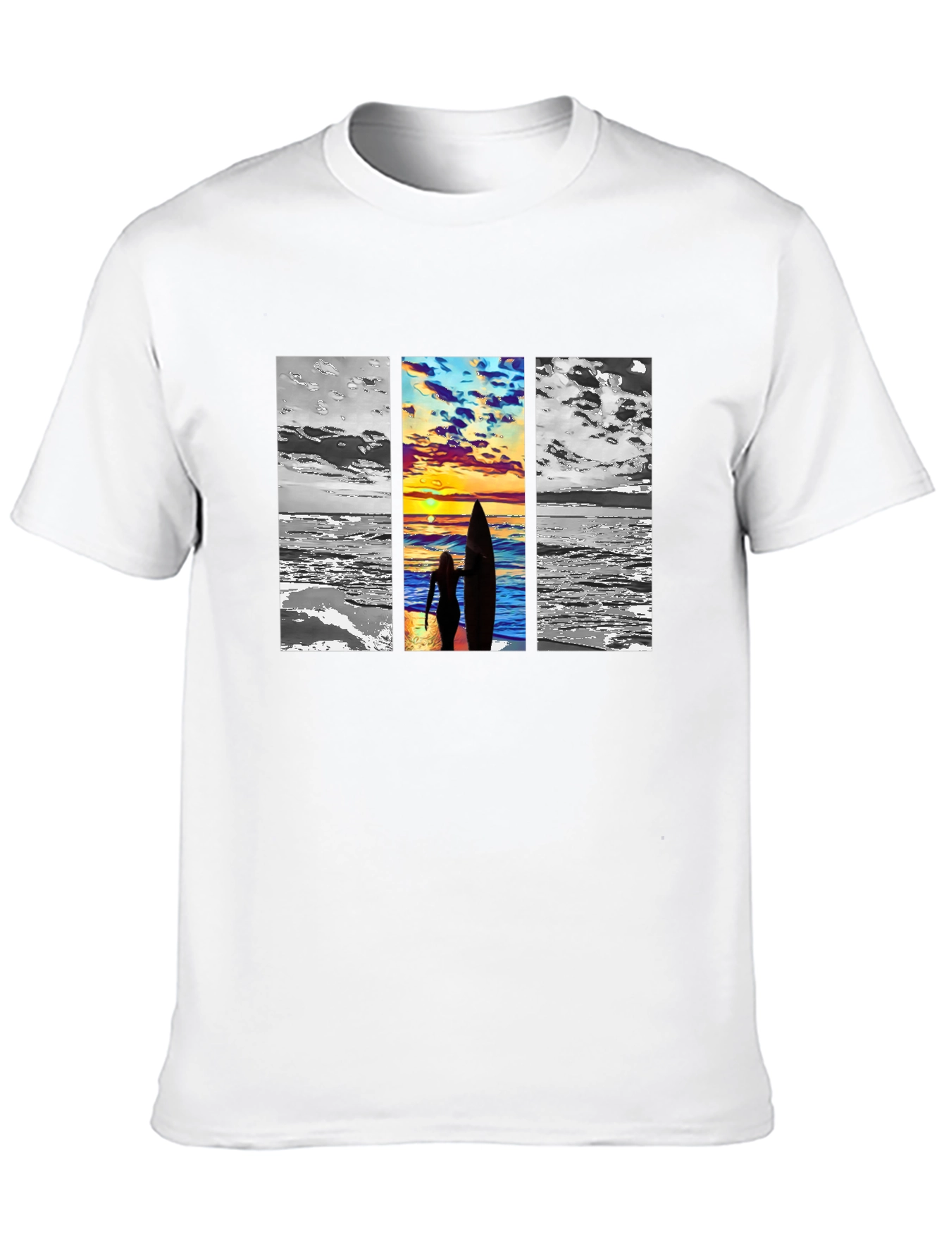 Sunset Surf Graphic Tee - Black Cotton Comfort