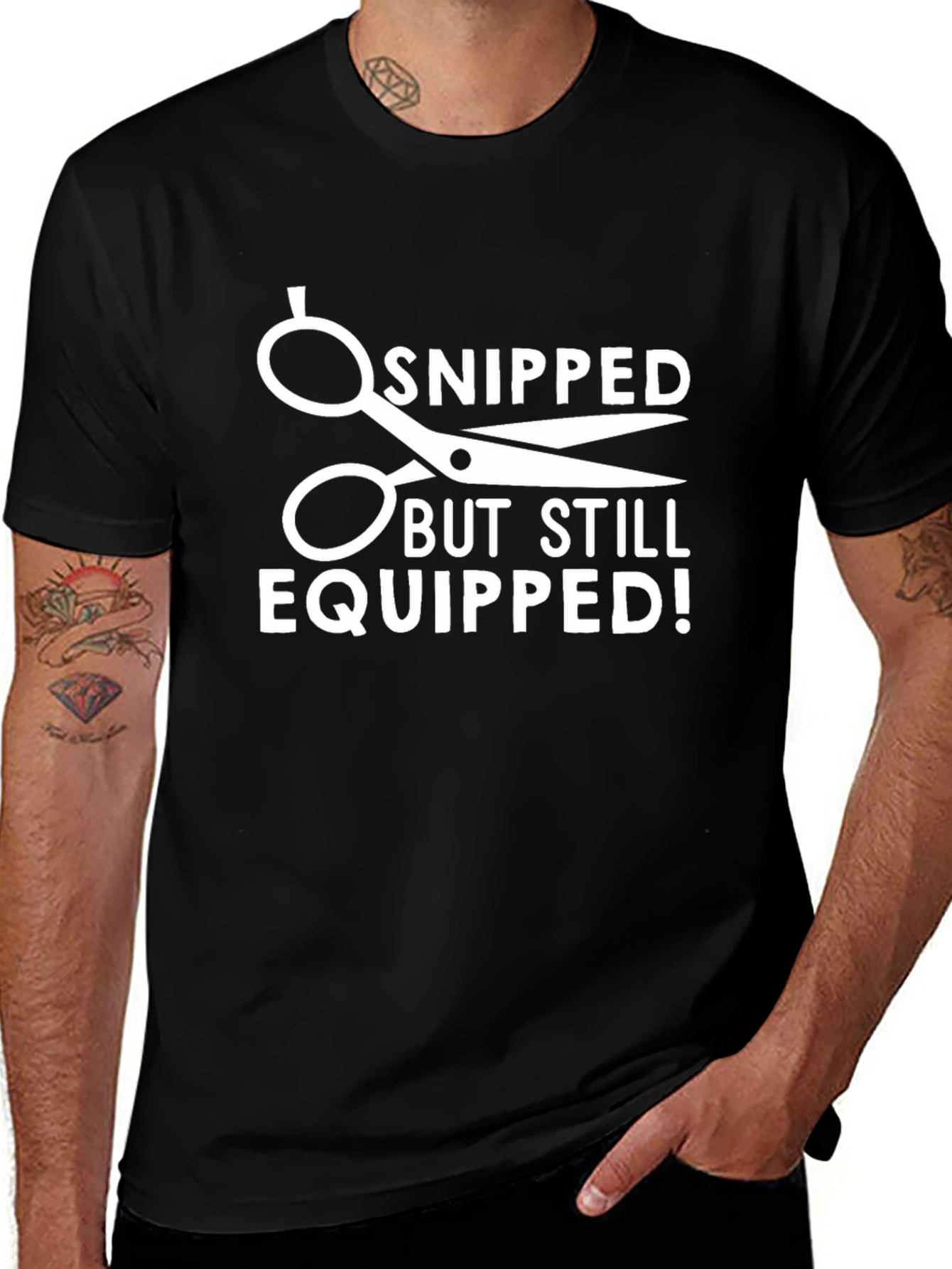 Snipped But Still Equipped Black Graphic T-Shirt