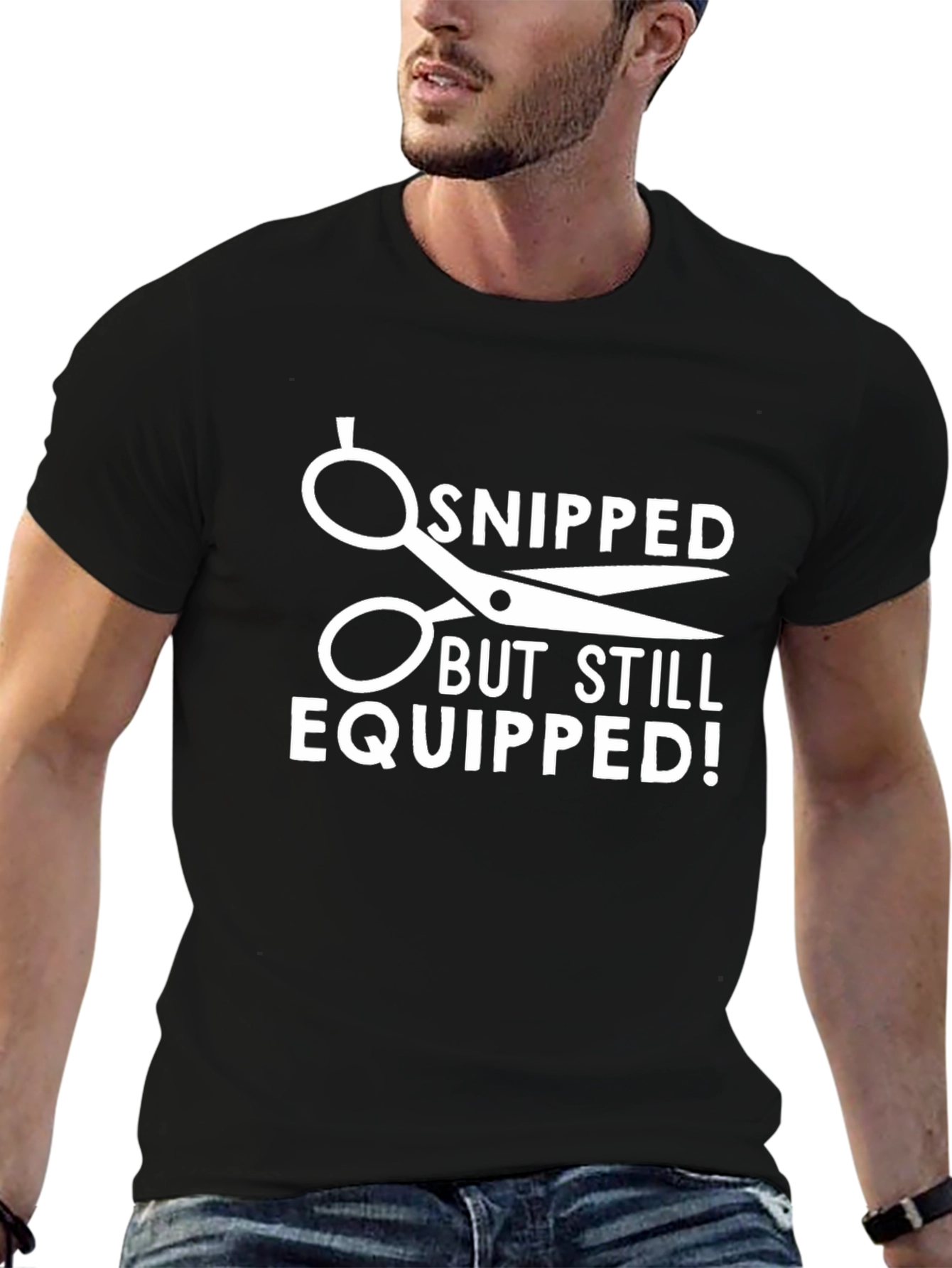 Snipped But Still Equipped Black Graphic T-Shirt