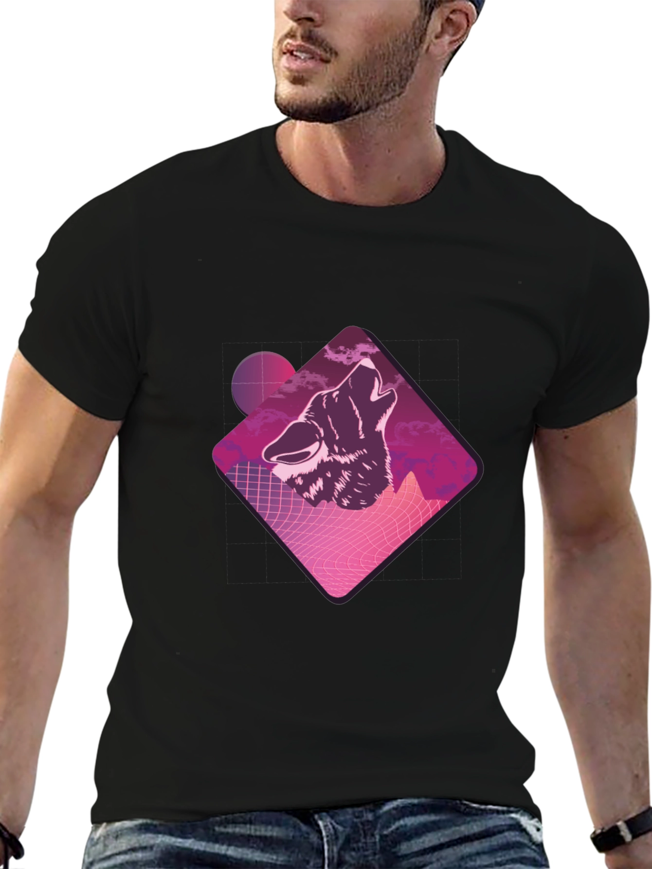 Retro Wolf Graphic Tee - Synthwave Design T-Shirt