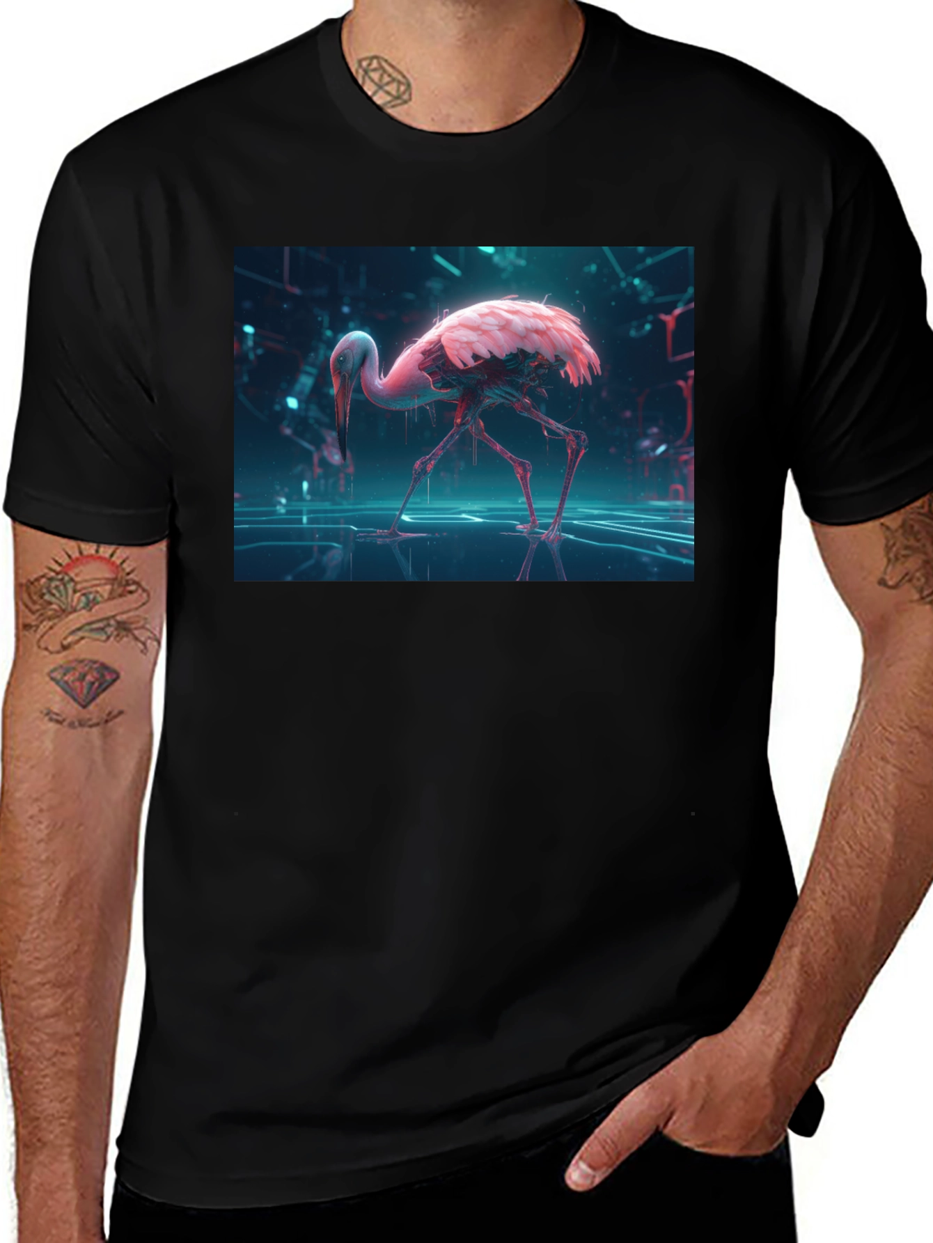 Cyberpunk Flamingo Graphic Tee - Unique Design