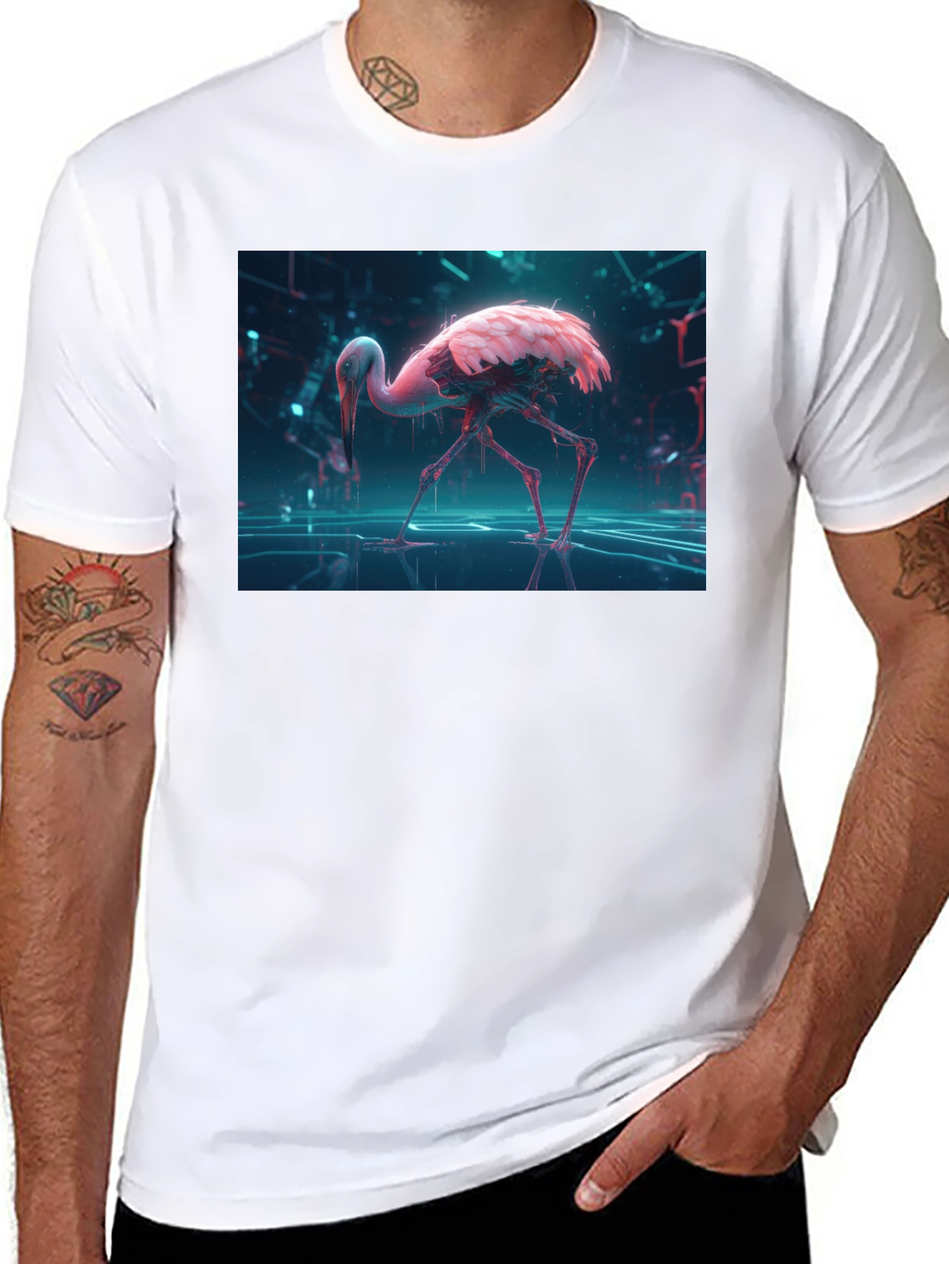 Cyberpunk Flamingo Graphic Tee - Unique Design