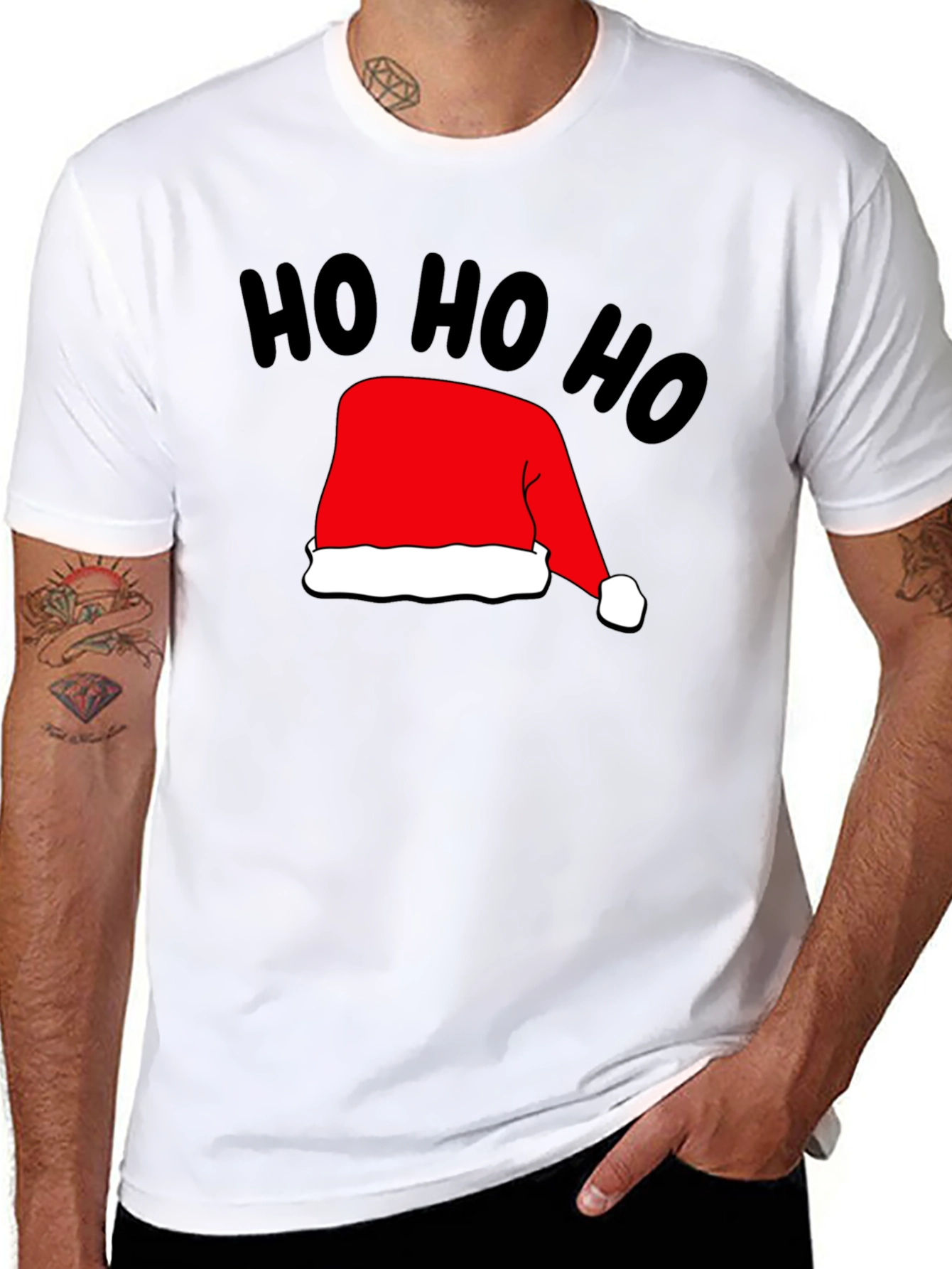 Festive Ho Ho Ho Santa Hat Black T-Shirt