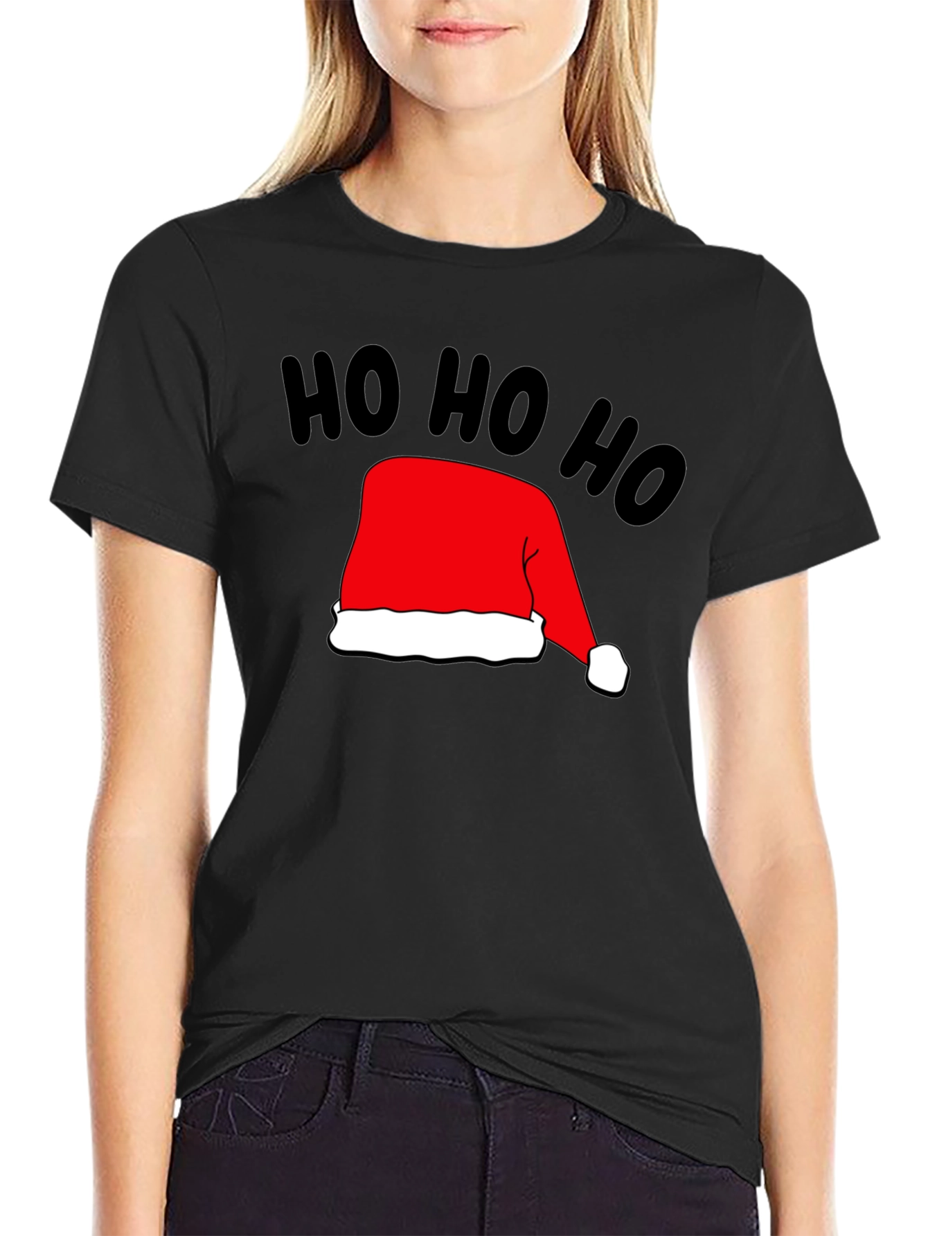 Festive Ho Ho Ho Santa Hat Black T-Shirt