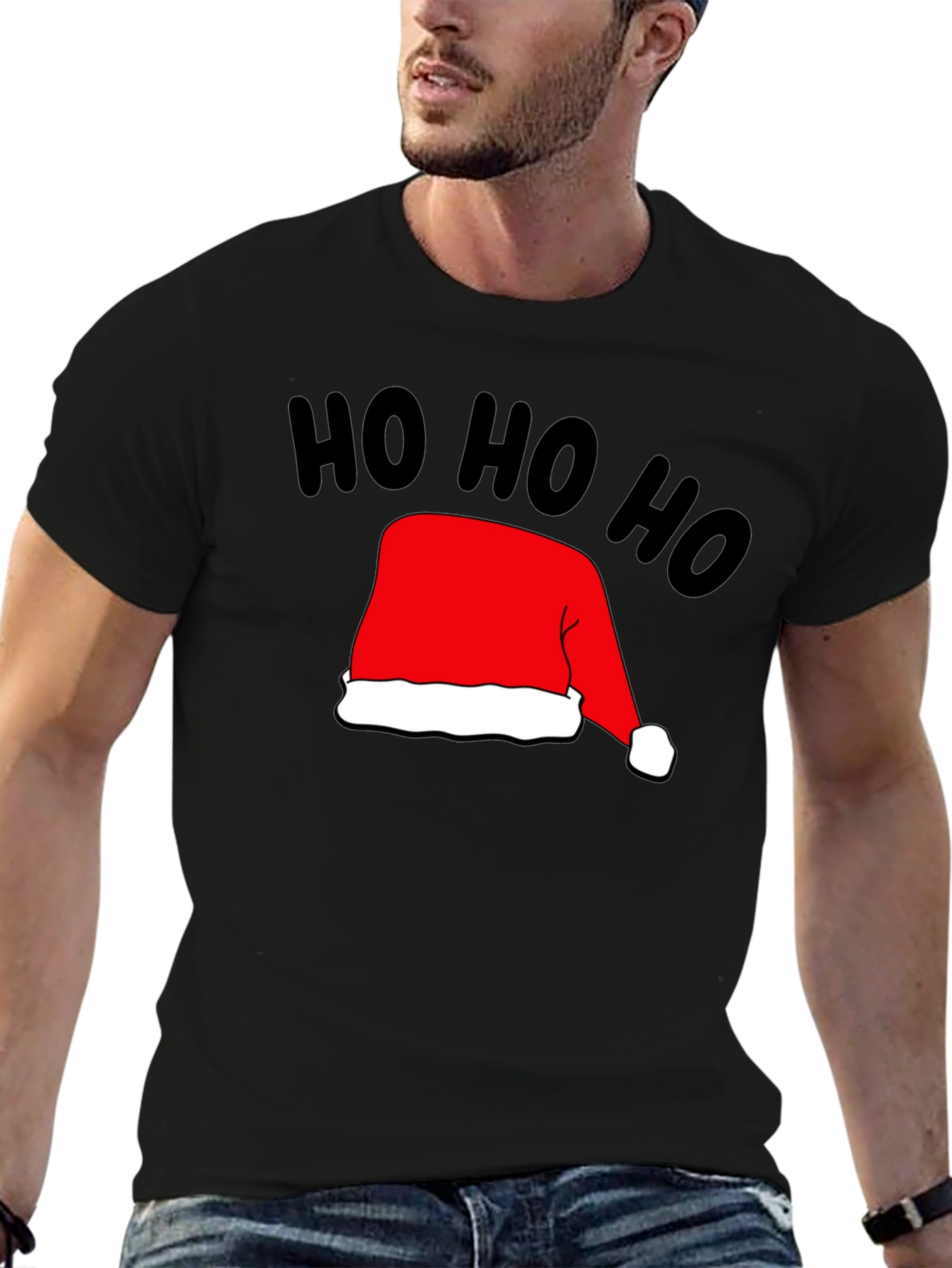Festive Ho Ho Ho Santa Hat Black T-Shirt