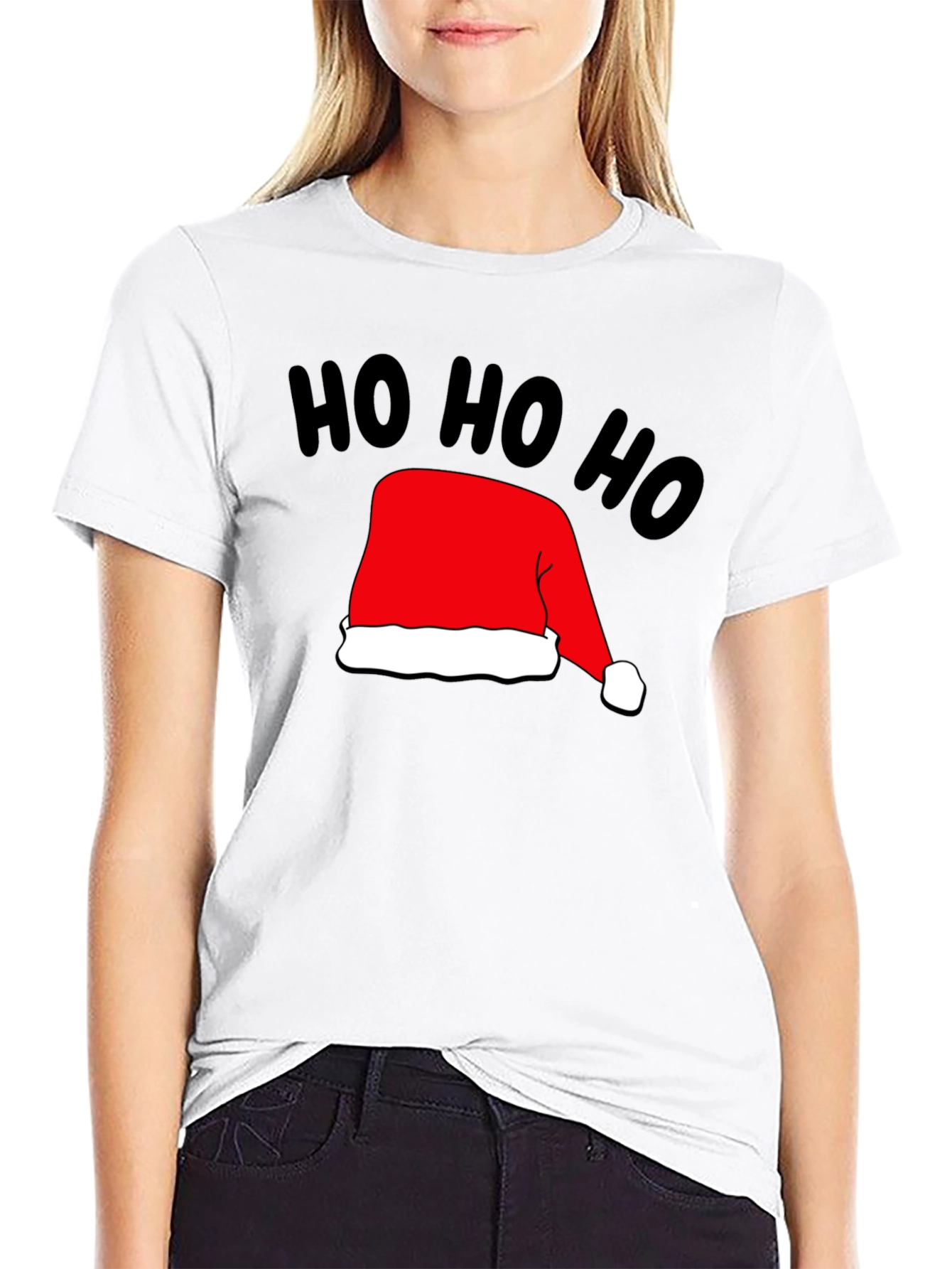 Festive Ho Ho Ho Santa Hat Black T-Shirt