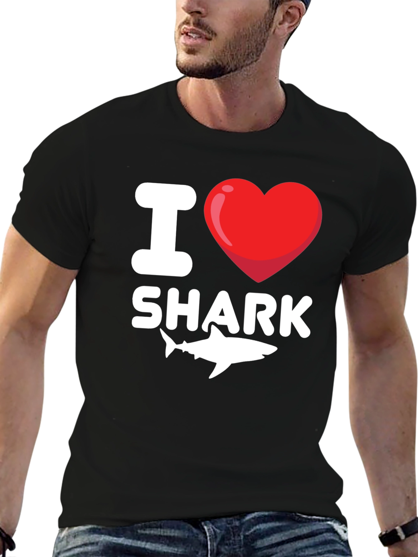 I Heart Shark T-Shirt - Black Cotton Tee