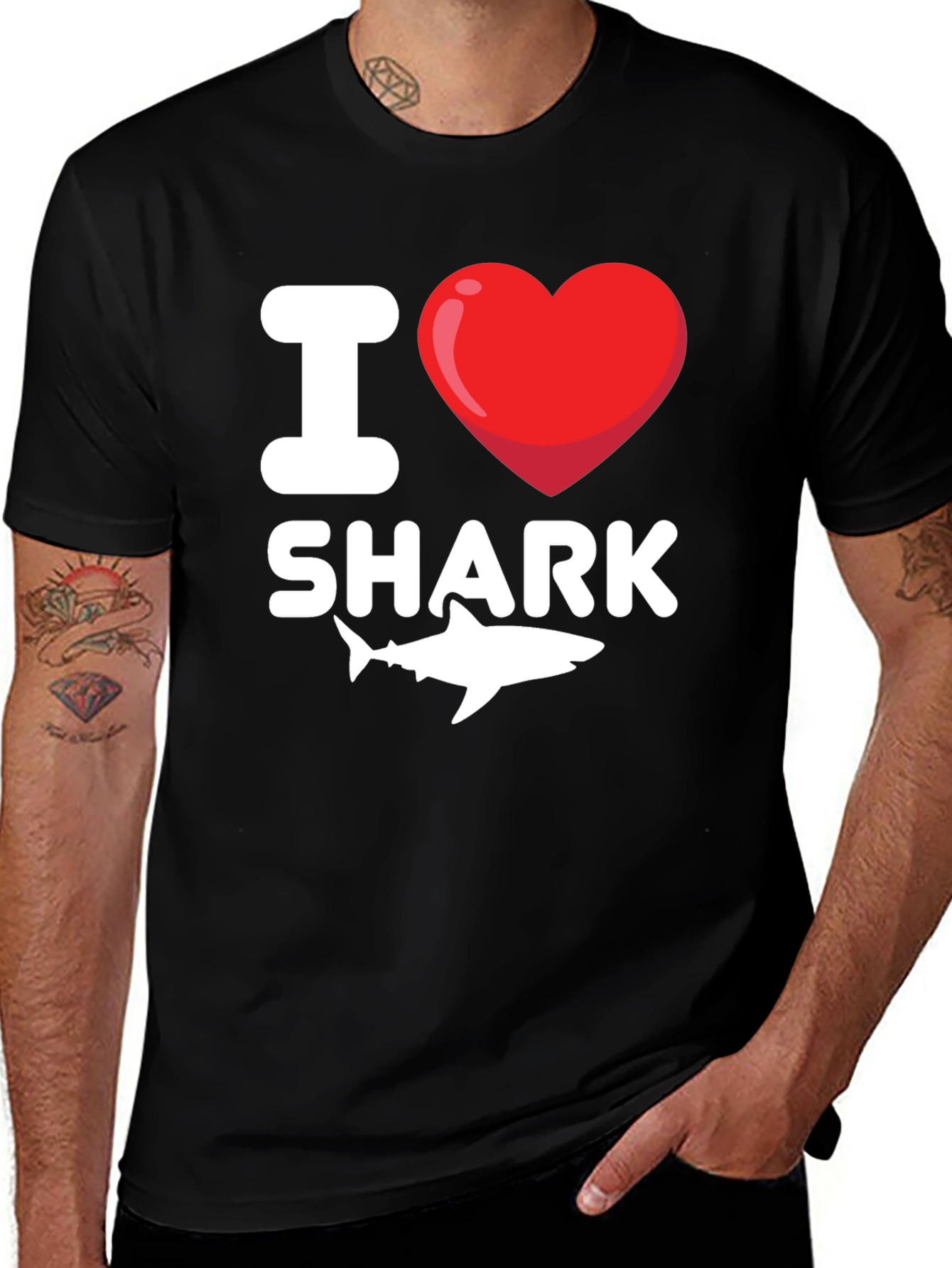 I Heart Shark T-Shirt - Black Cotton Tee