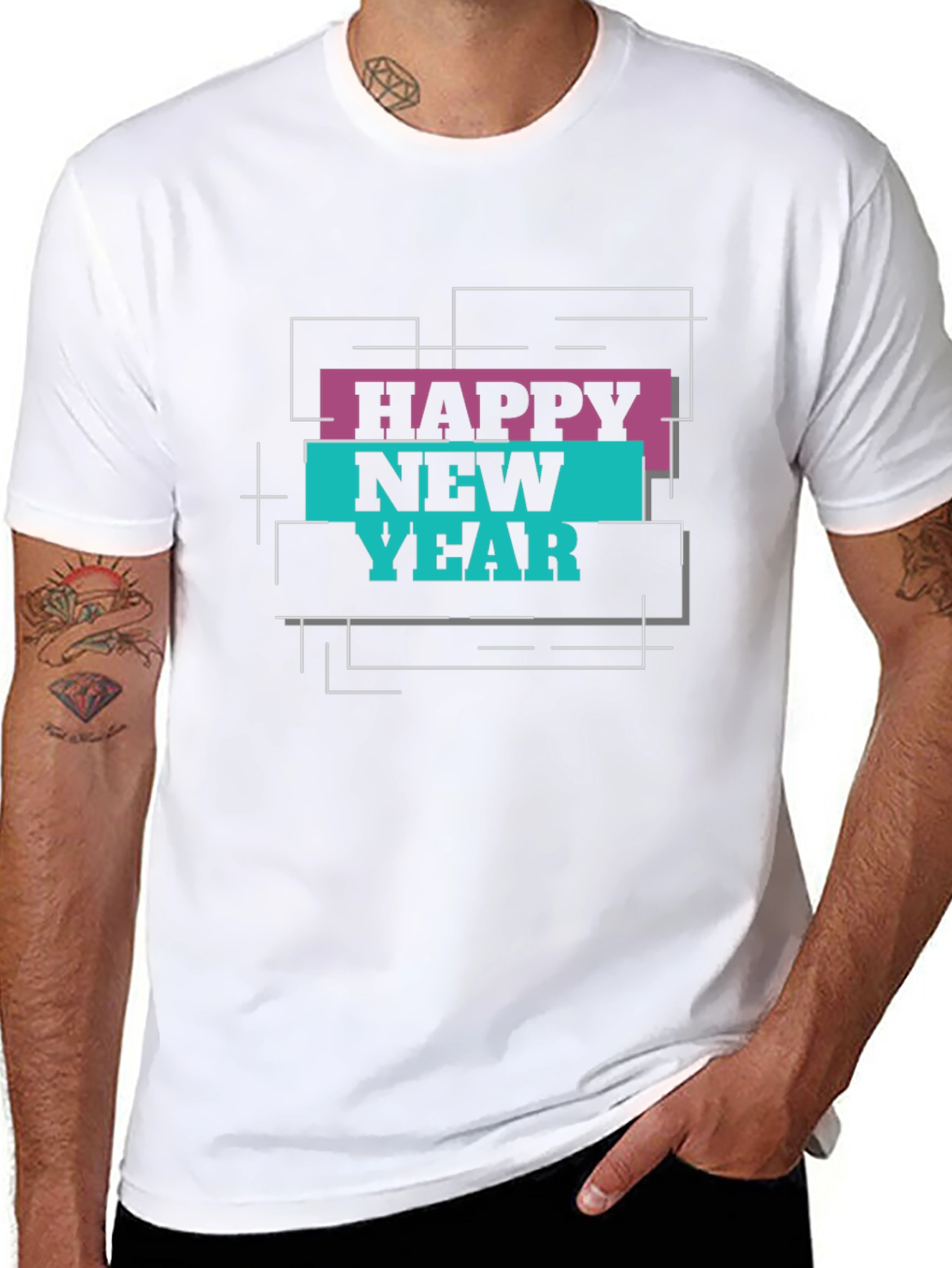 Happy New Year Graphic Print Black T-Shirt