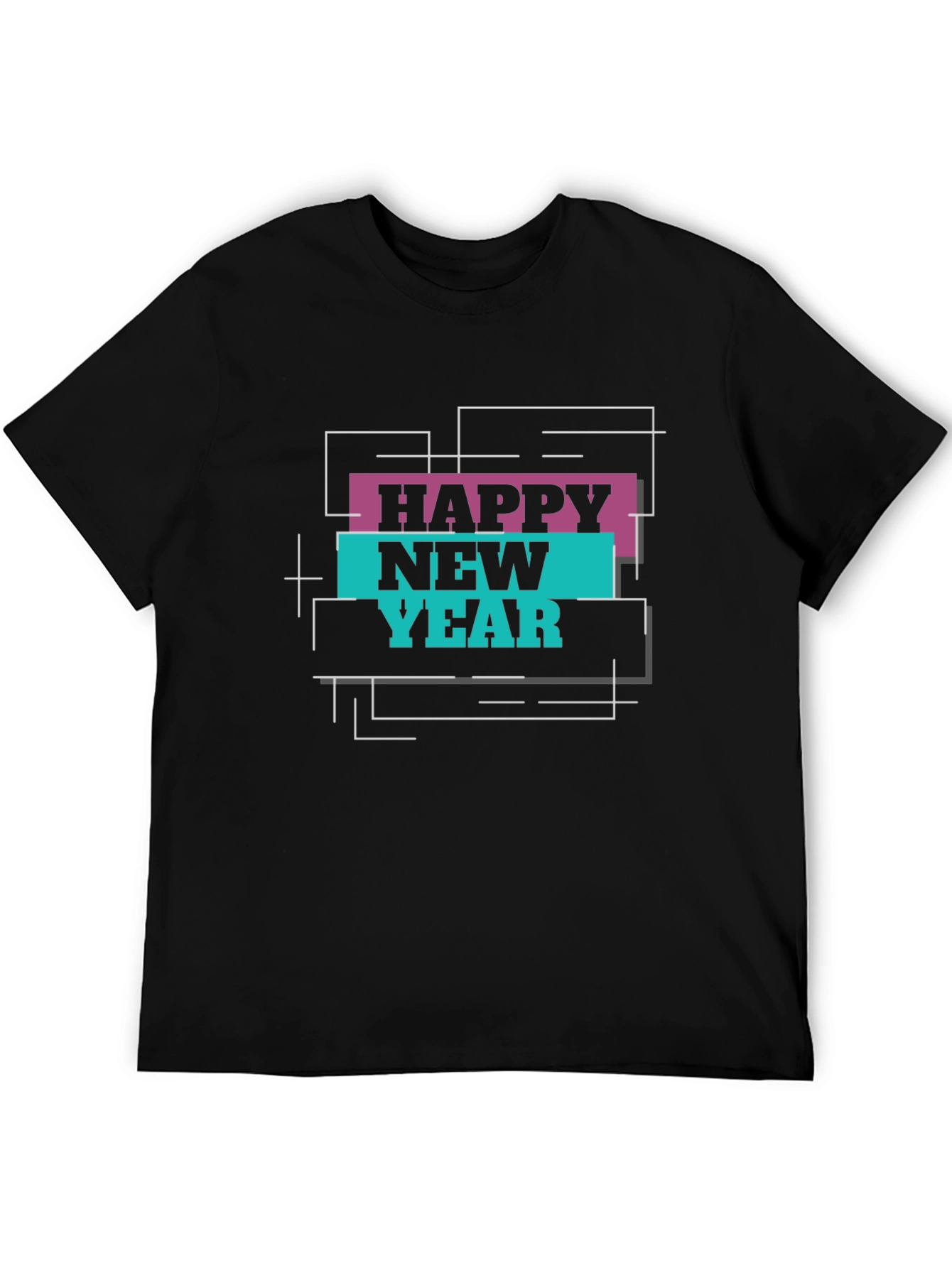 Happy New Year Graphic Print Black T-Shirt