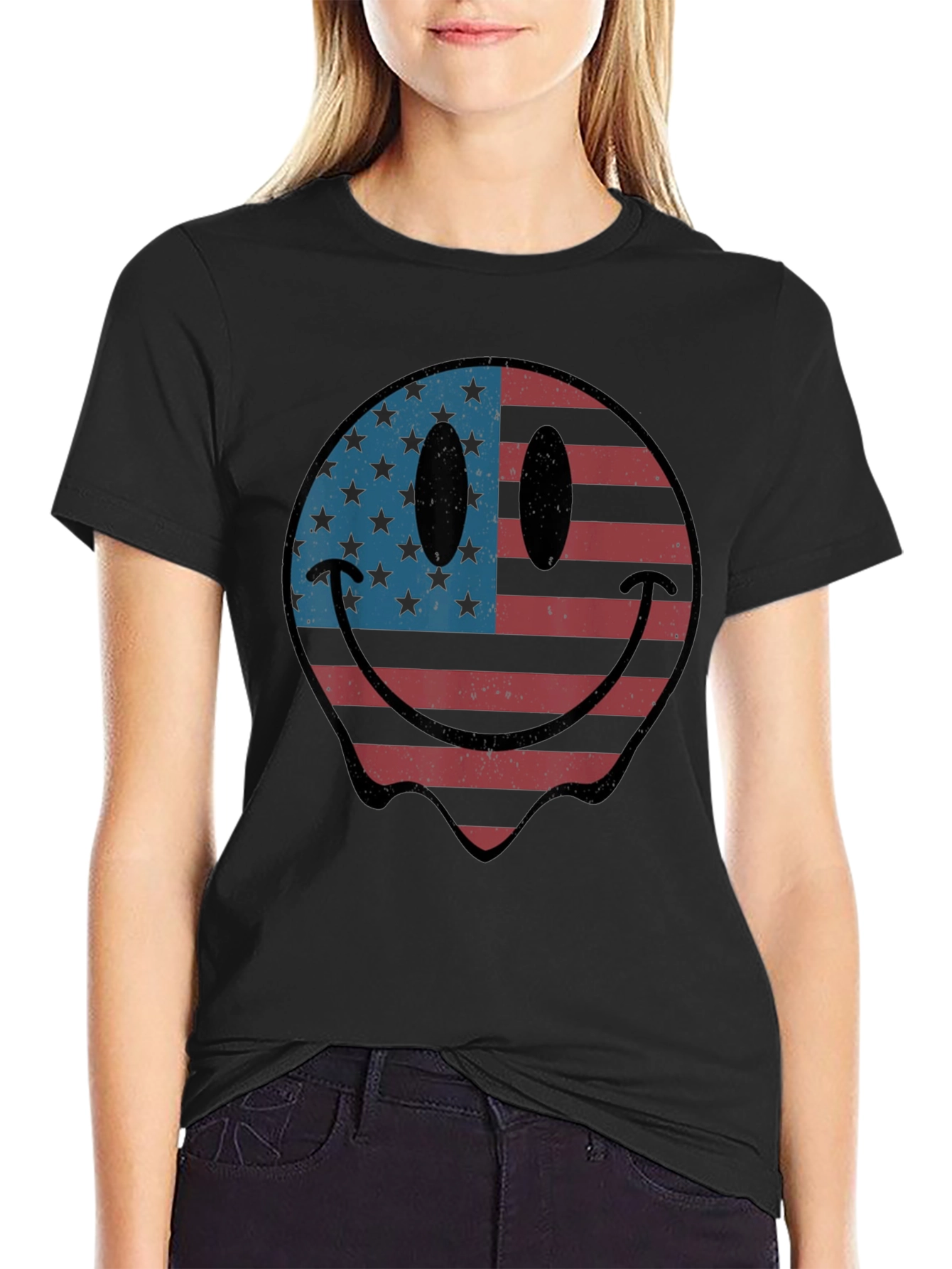 American Flag Smiley Face Graphic T-Shirt