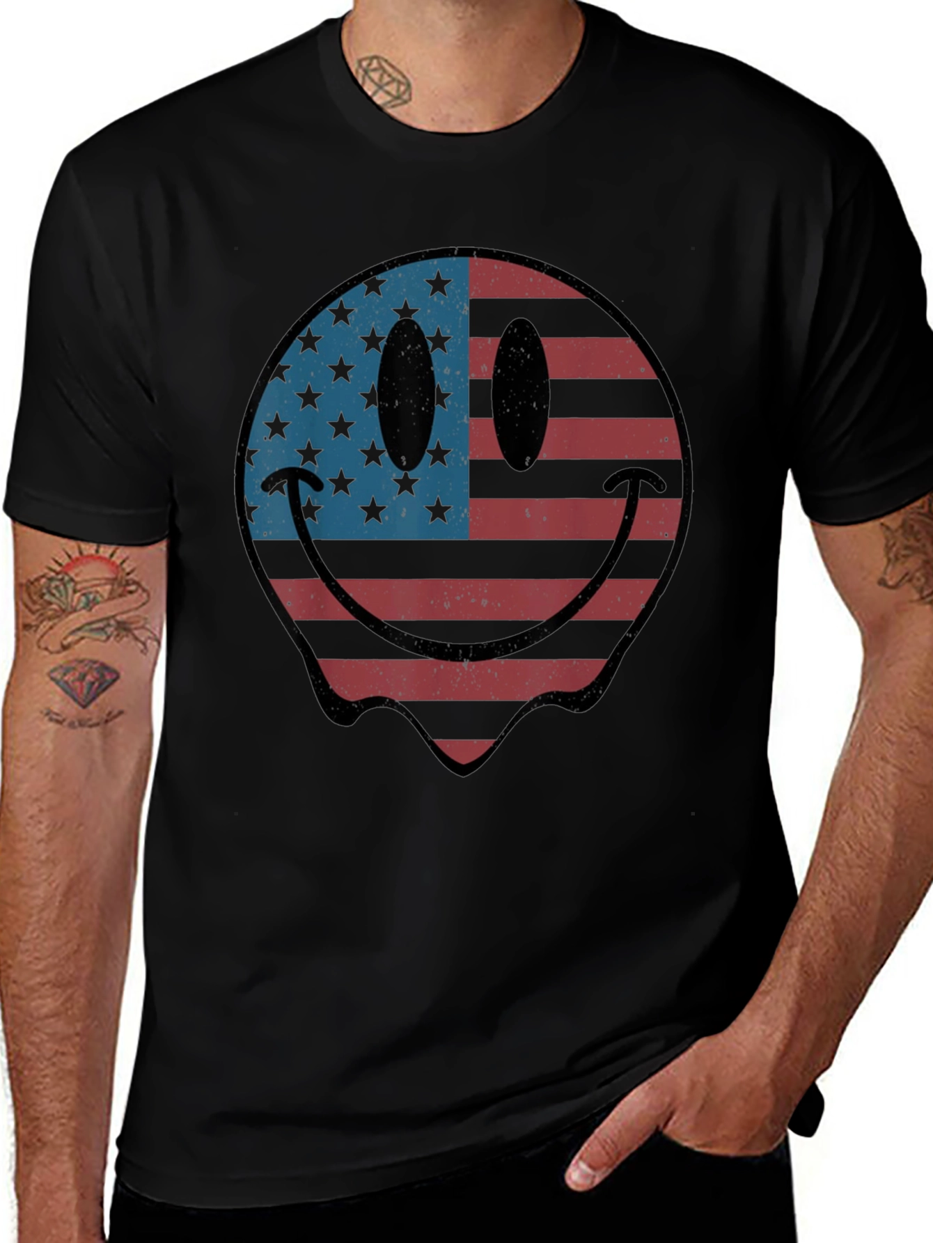 American Flag Smiley Face Graphic T-Shirt
