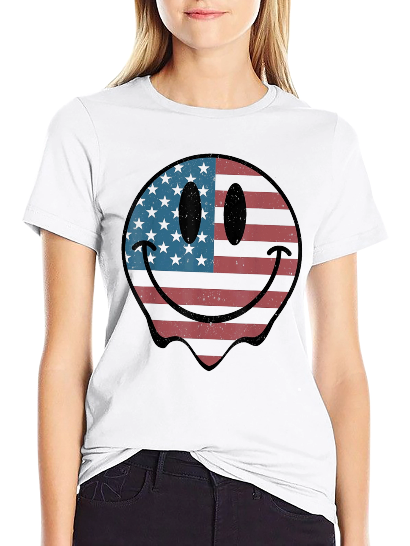 American Flag Smiley Face Graphic T-Shirt