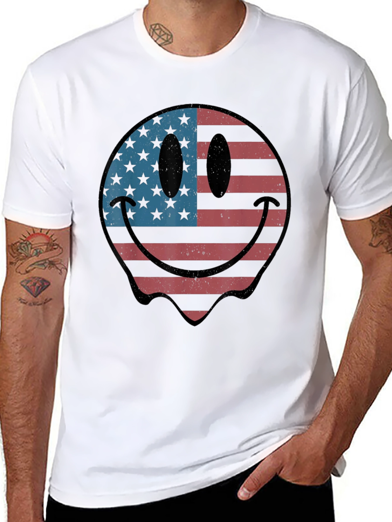 American Flag Smiley Face Graphic T-Shirt