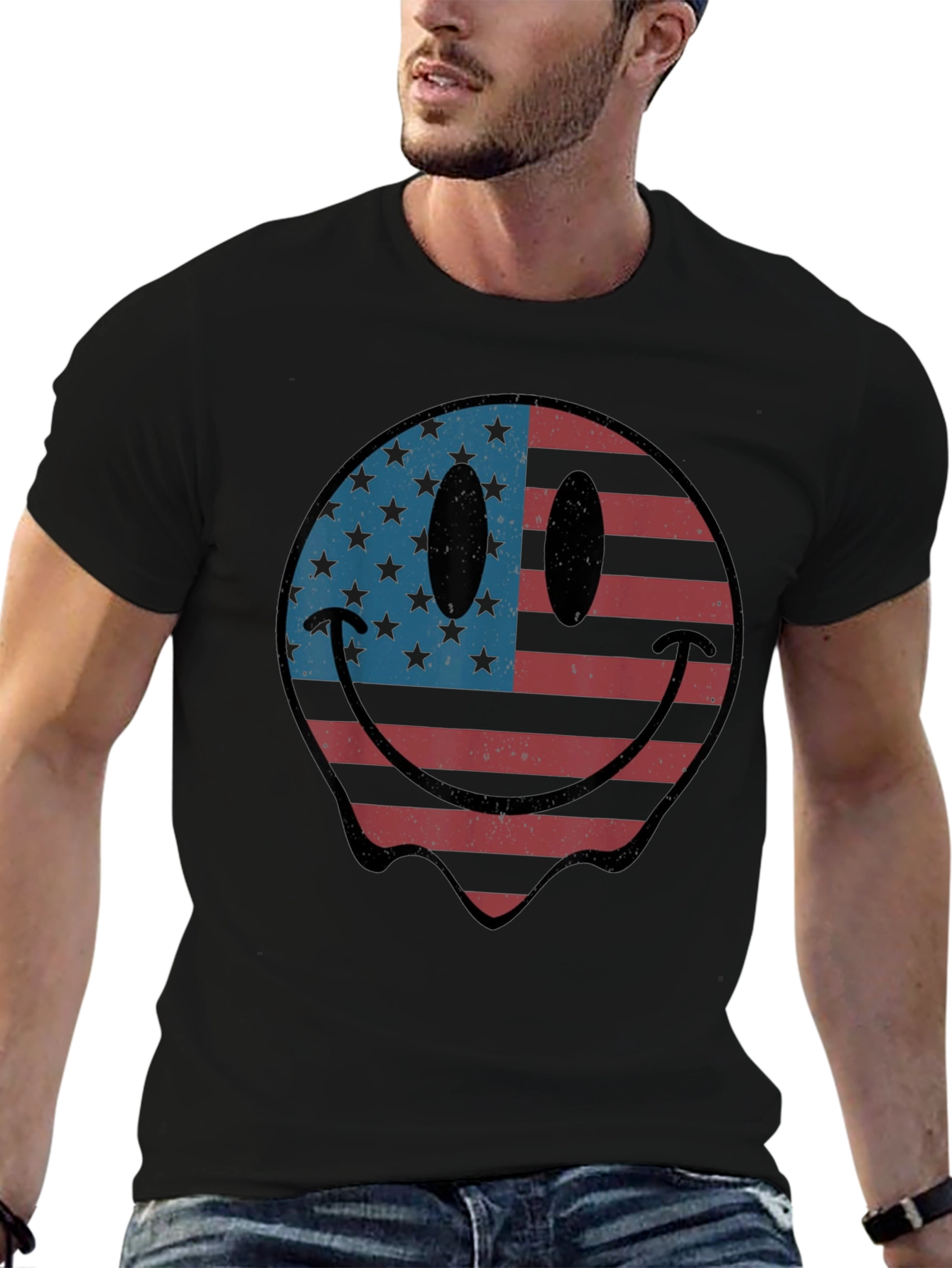 American Flag Smiley Face Graphic T-Shirt