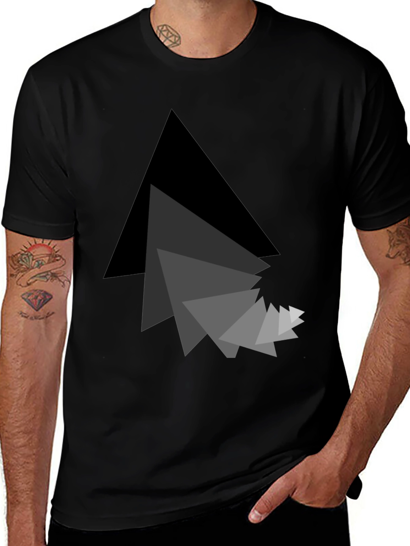 Abstract Triangle Graphic Black T-Shirt
