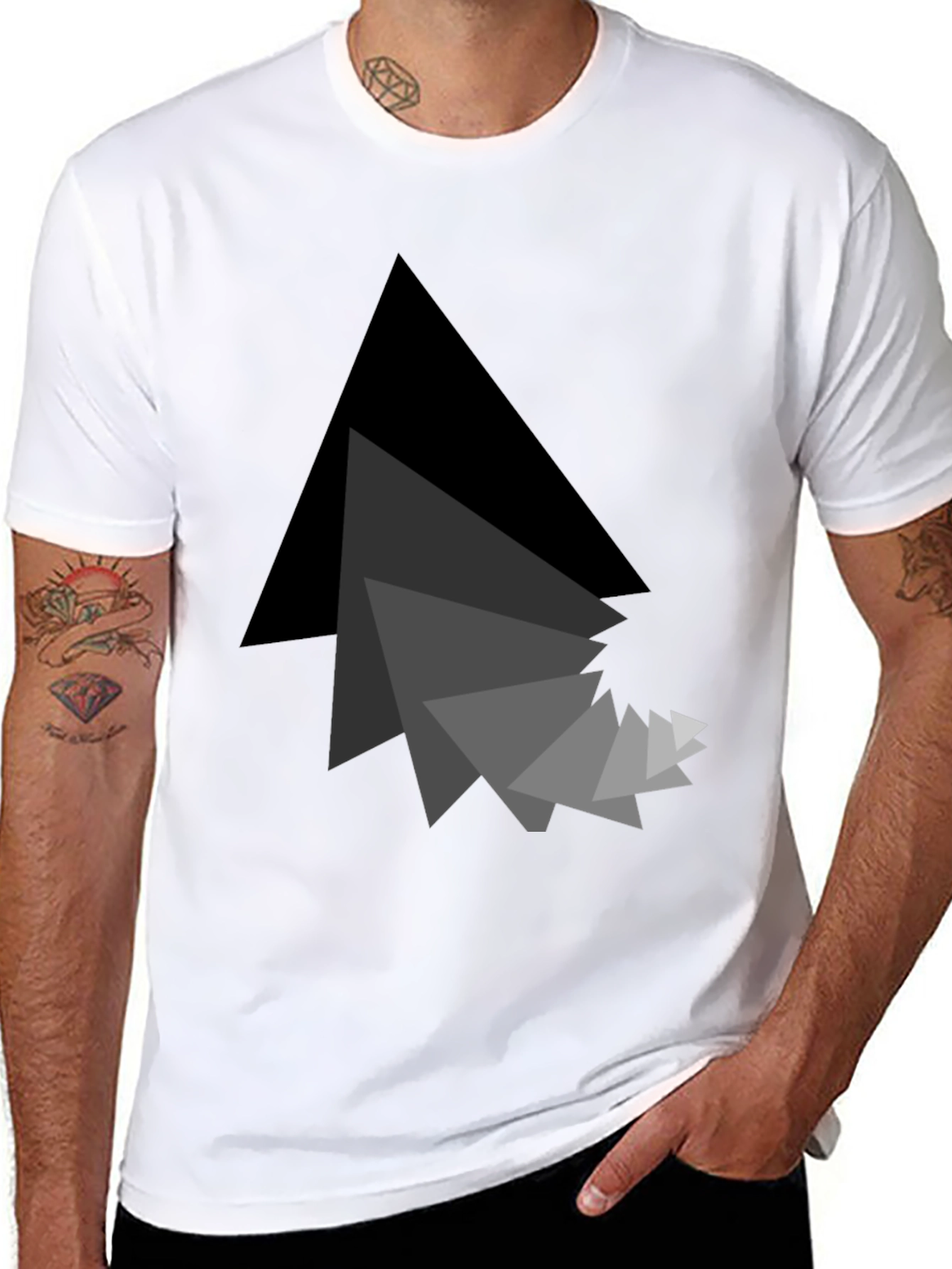 Abstract Triangle Graphic Black T-Shirt