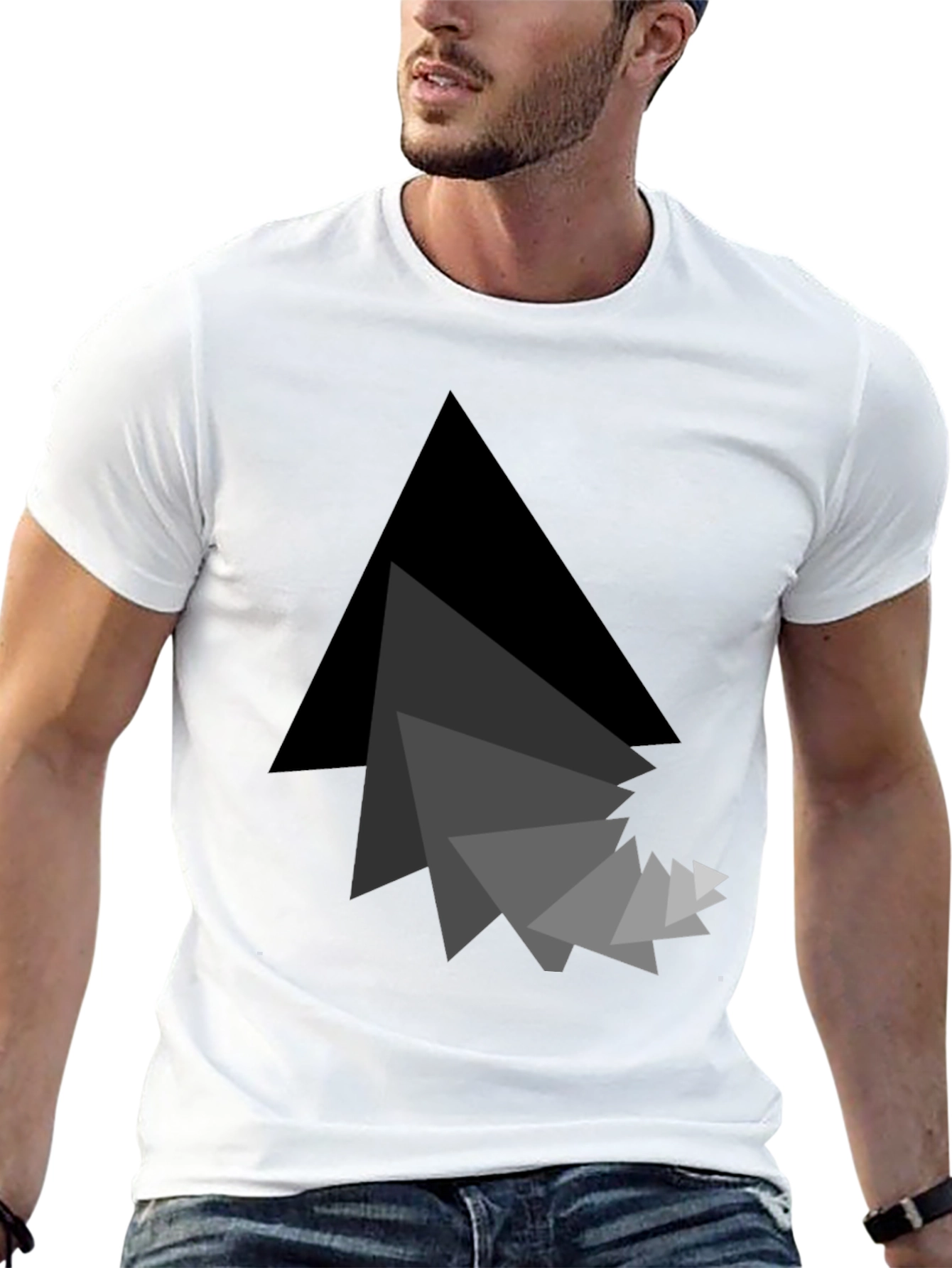 Abstract Triangle Graphic Black T-Shirt