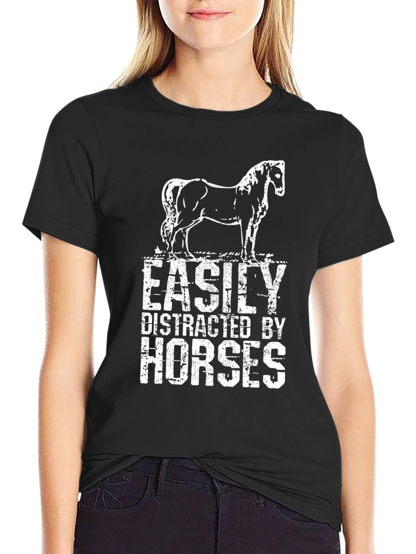 Easily Distracted by Horses Black Graphic T-Shirt